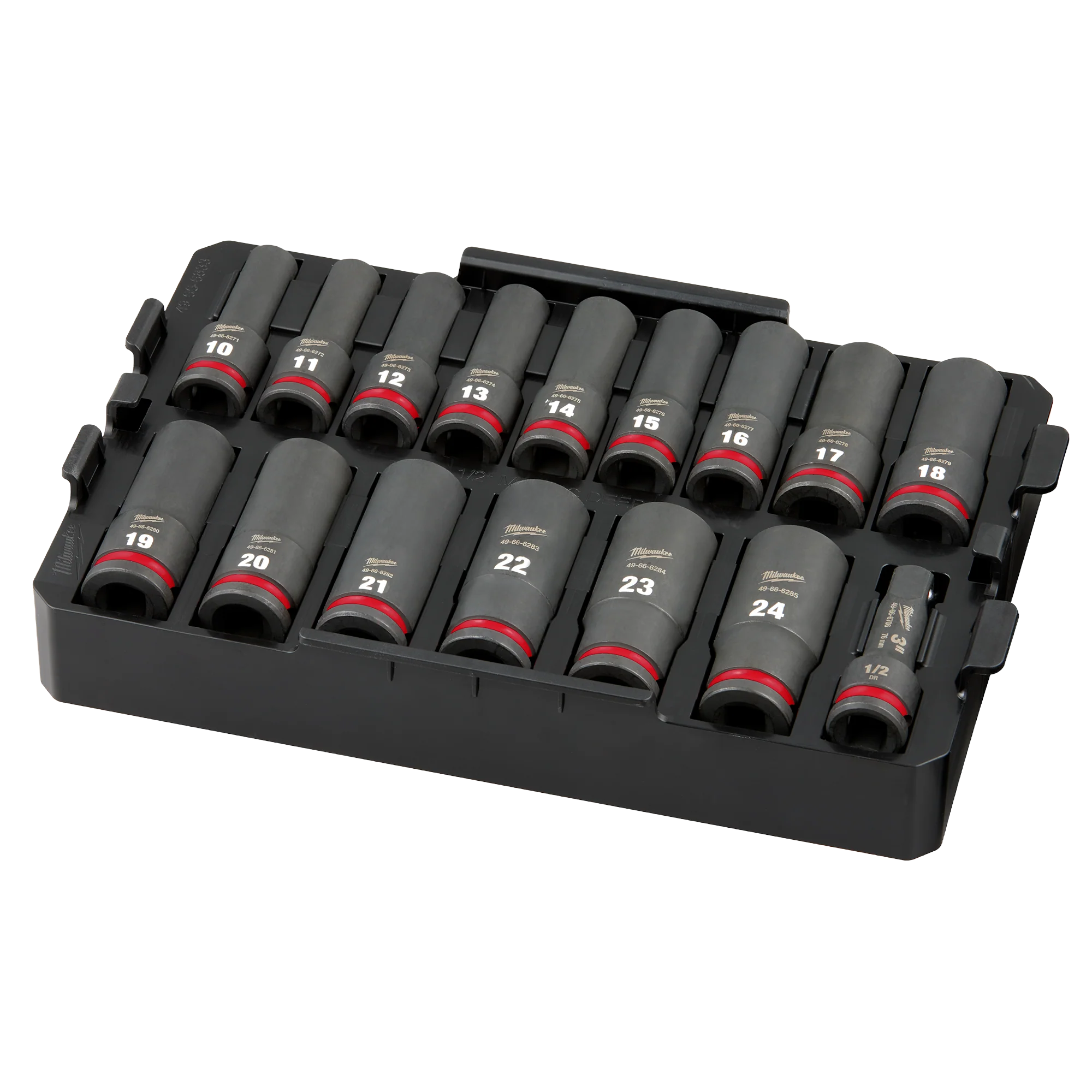 Clean Milwaukee 16PC SHOCKWAVE™ Impact Duty Socket 1 2 Drive MM TRAY Set Secure