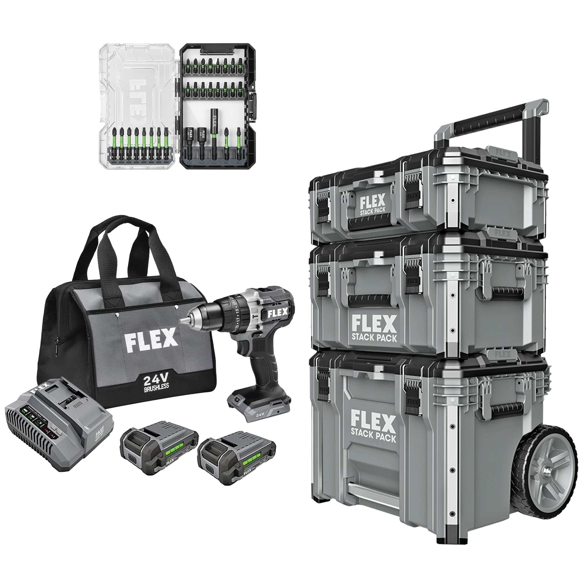 Optimized FLEX 1 2 2-SPEED Hammer Drill Kit 29-Pc. Impact Driver Bit Set Stack Pack™ 3-Pc. Storage System Authentic