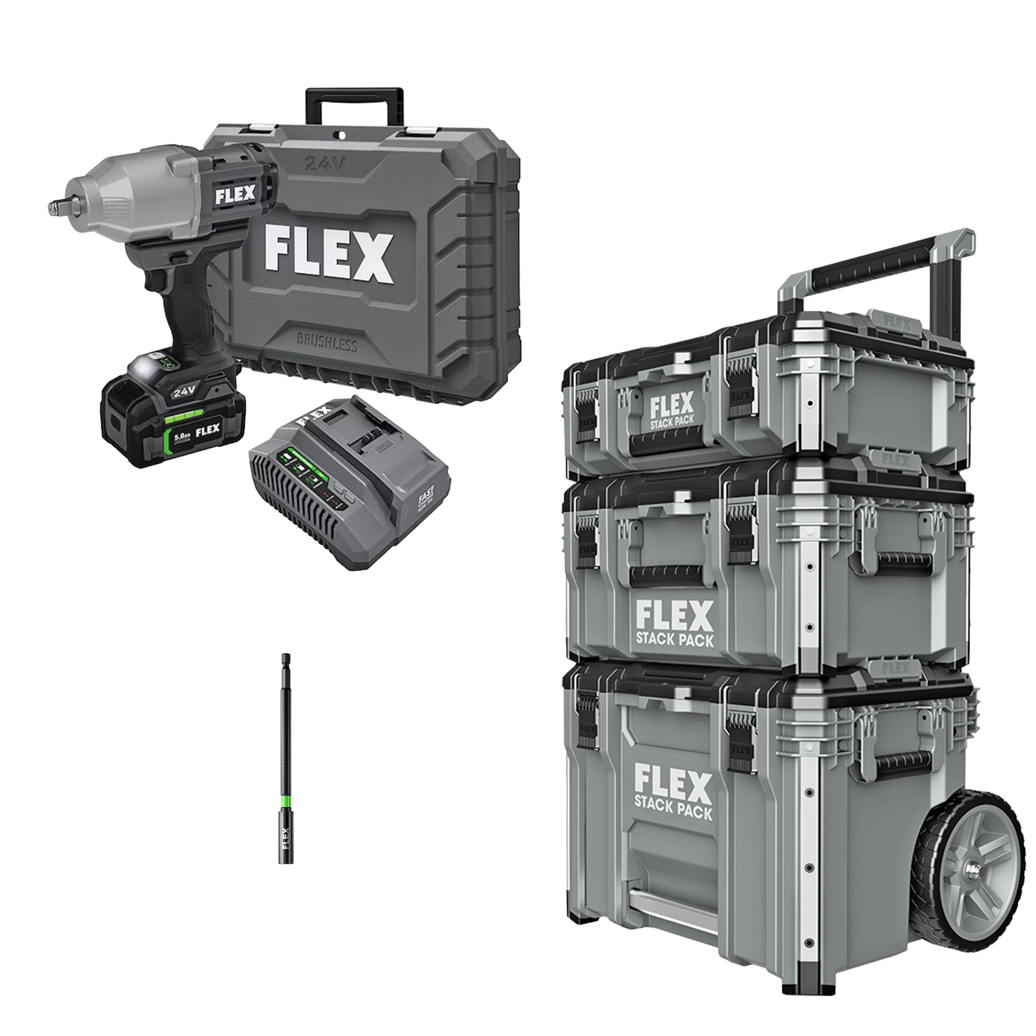 Dependable FLEX 1 2 High Torque Impact Wrench Kit 6.0Ah Stacked Lithium Battery Stack Pack™ 3-Pc. Storage System Stylish