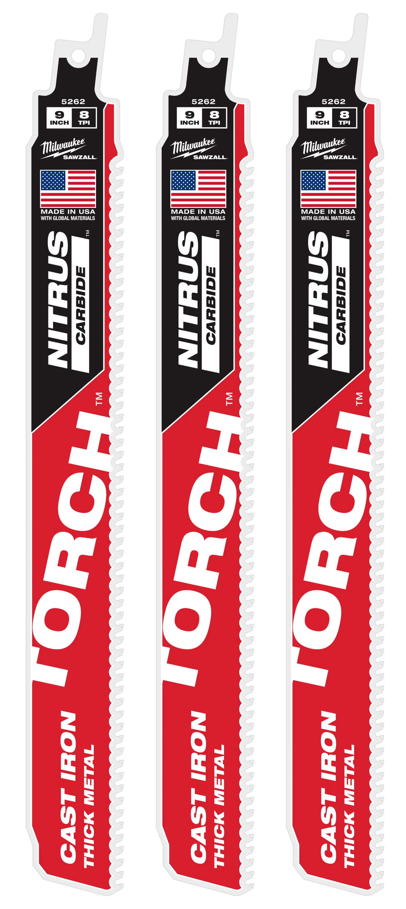 Fashionable Milwaukee 9 8 TPI TORCH™ w NITRUS™ Carbide SAWZALL® Blade for Cast Iron 3-Pack Environmentally Friendly