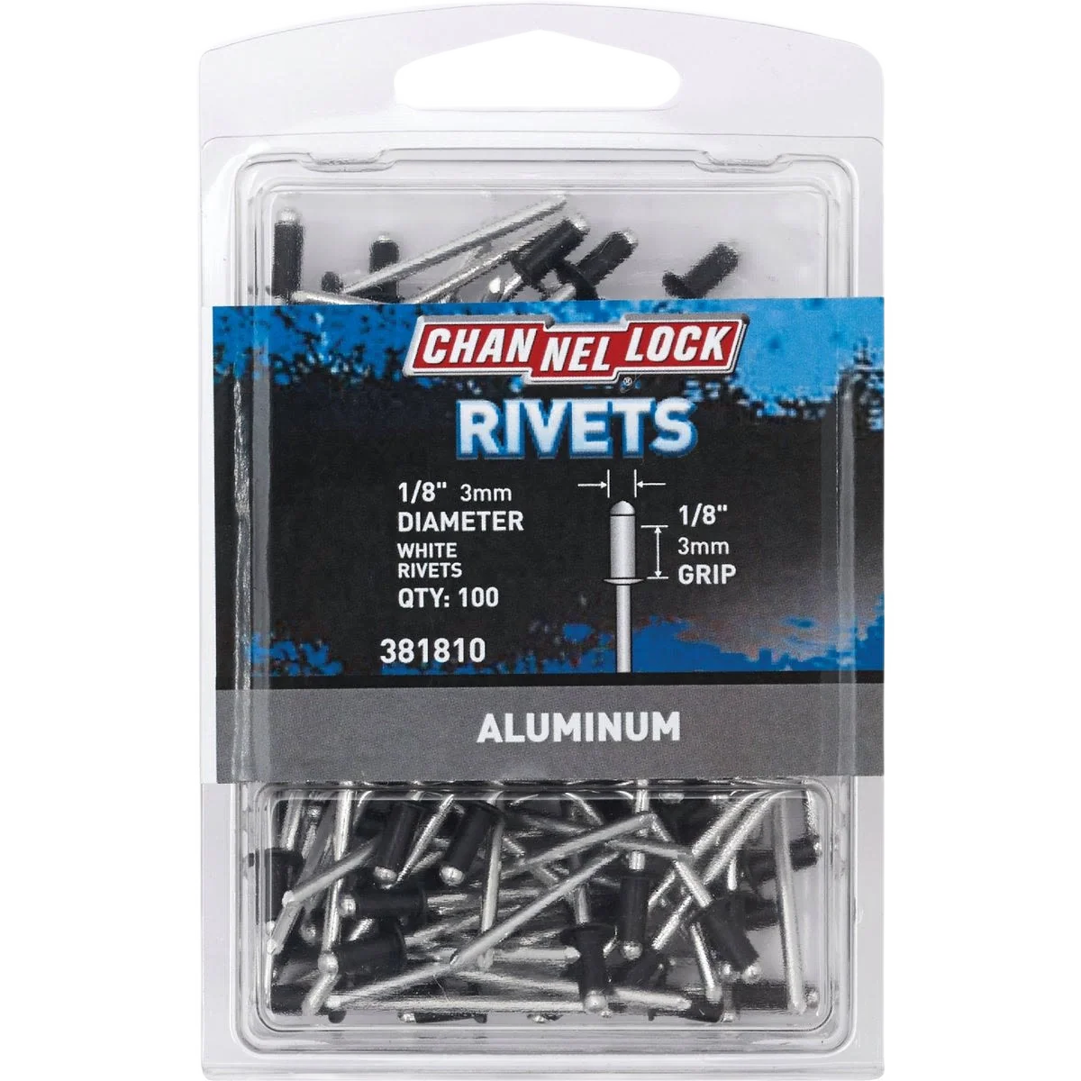 Pure Channellock 1 8 x 1 8 Grip White Aluminum Multi-Grip POP Rivet 100-Pack Detailed