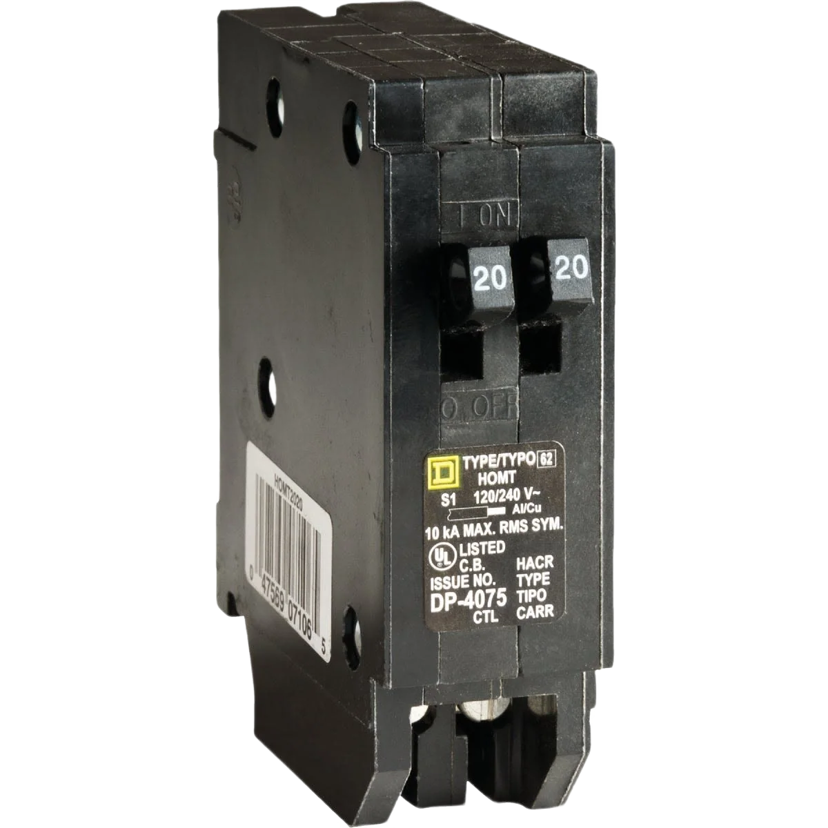 High-Quality Square D Homeline 20A 20A Twin Single-Pole Tandem Circuit Breaker Convenient