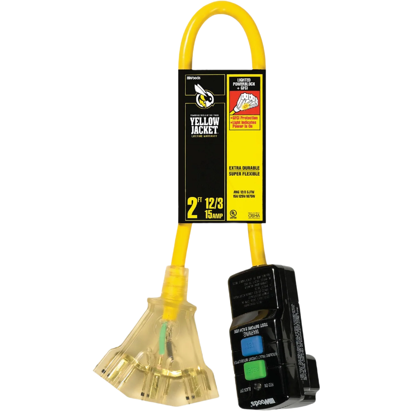 Long-Lasting Yellow Jacket 12 3 Gfi Extension Cord with Powerblock 2 ft. Stylish