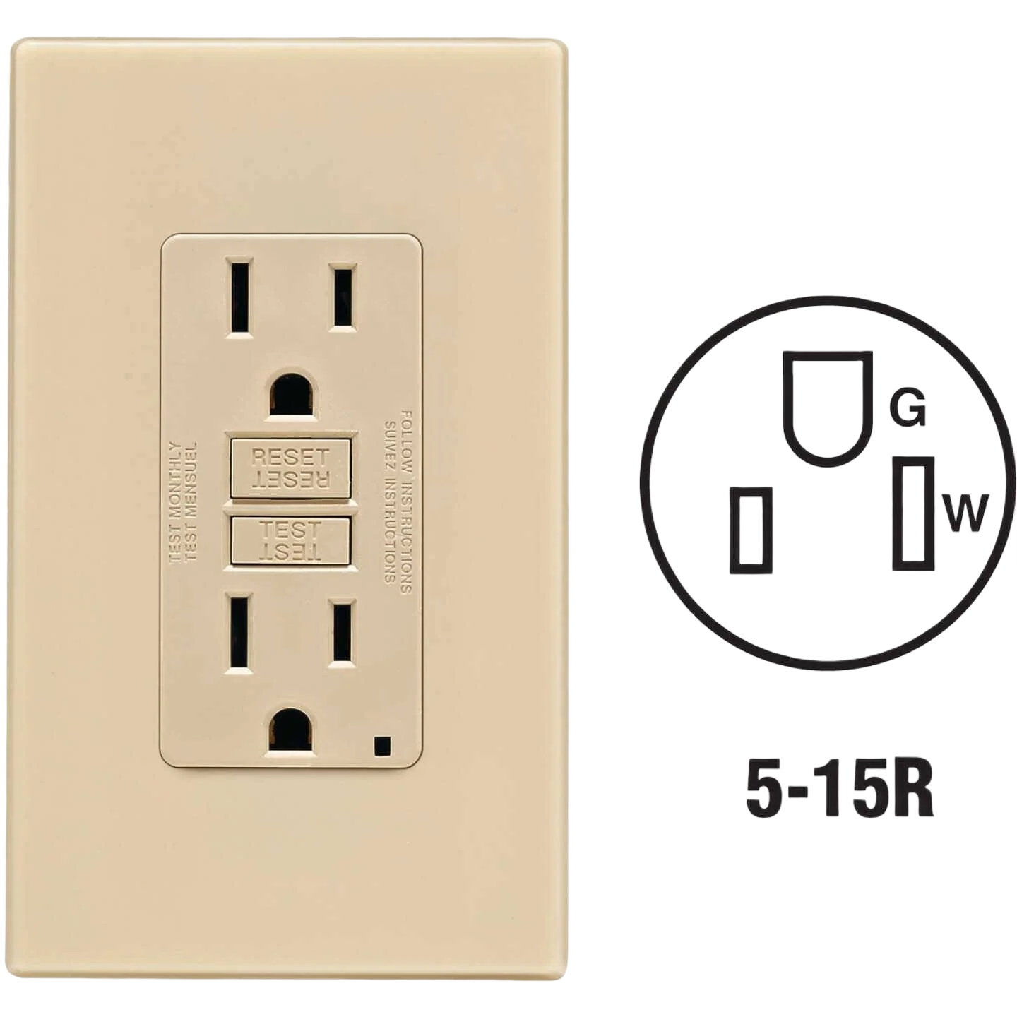 Expertly Made Leviton Ivory SmartLockPro Self-Test 15A GFCI Outlet with Wallplate Safe