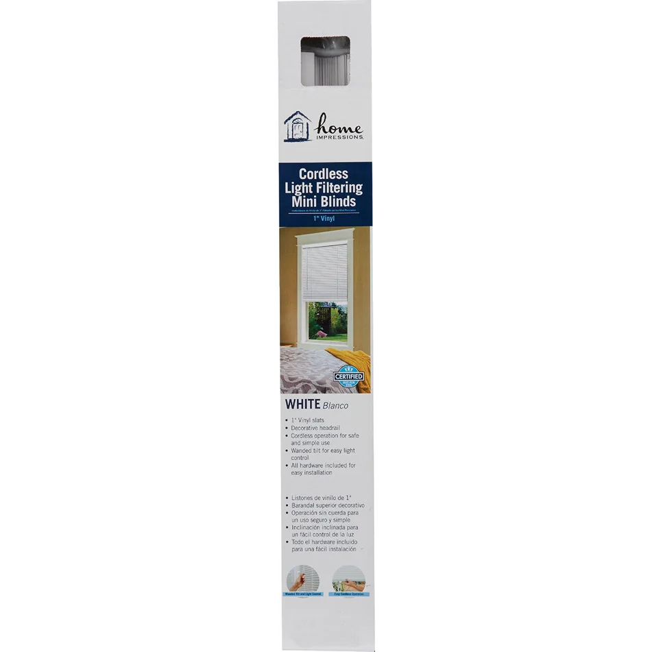 Outstanding Home Impressions White Vinyl Cordless Mini Blind 19 x 64 x 1 Premium Material