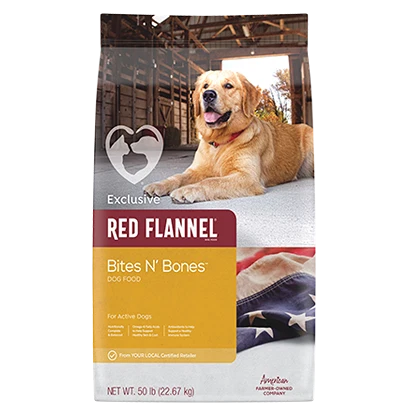 Excellent Exclusive Red Flannel Bites N’ Bones Dry Dog Food 50 lb. Refined