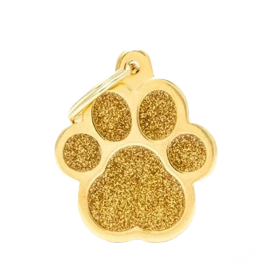Fine MyFamily Large Gold Glitter Paw ID Tag Stylish