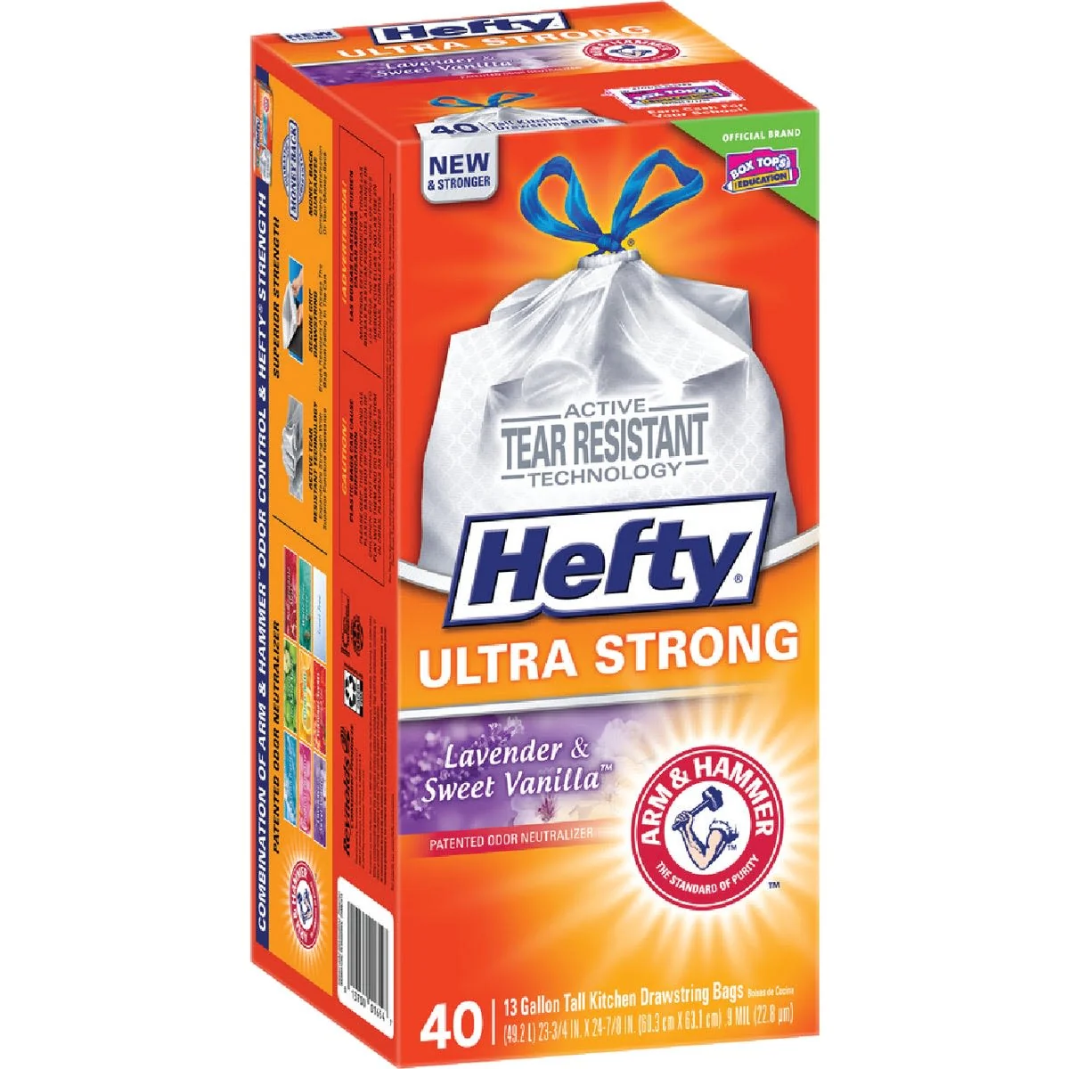 Easy-to-Use Hefty Ultra Strong 13 Gallon Lavender Vanilla White Trash Bags 40-Count Sophisticated