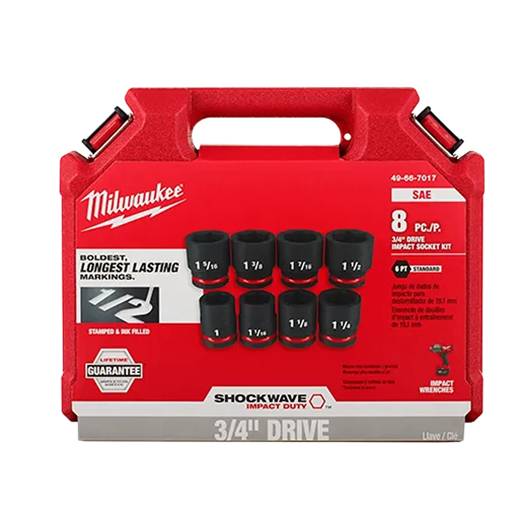 Convenient Milwaukee Impact Duty 3 4 in. Drive SAE Standard 6 Point Socket Set 8 PC Exceptional