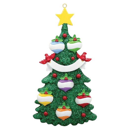 Carefully Designed Rudolph Me Green Glitter Tree Family of 6 Personalized Ornament