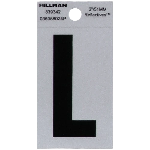 High-End Hillman 2 in. Black Silver Reflective Mylar Square Cut Sticker Letter L Reusable