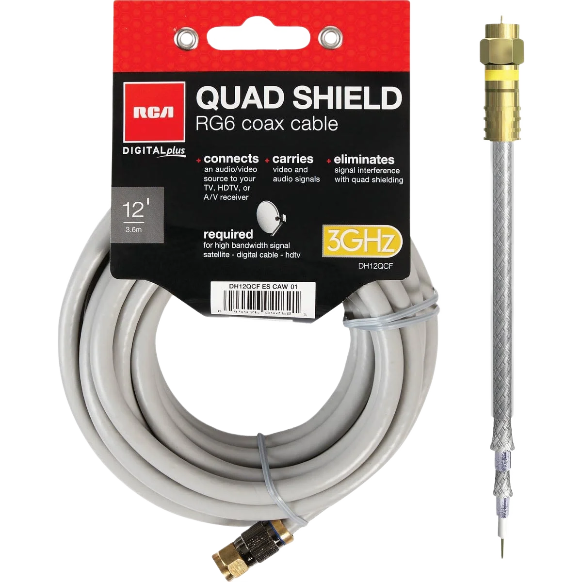 Excellent RCA 12 Ft. Quad RG6 Coaxial Cable Authentic