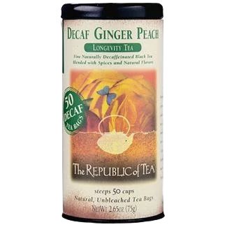Healthy The Republic of Tea Decaf Ginger Peach Black Tea Tin 50 Bags Professional