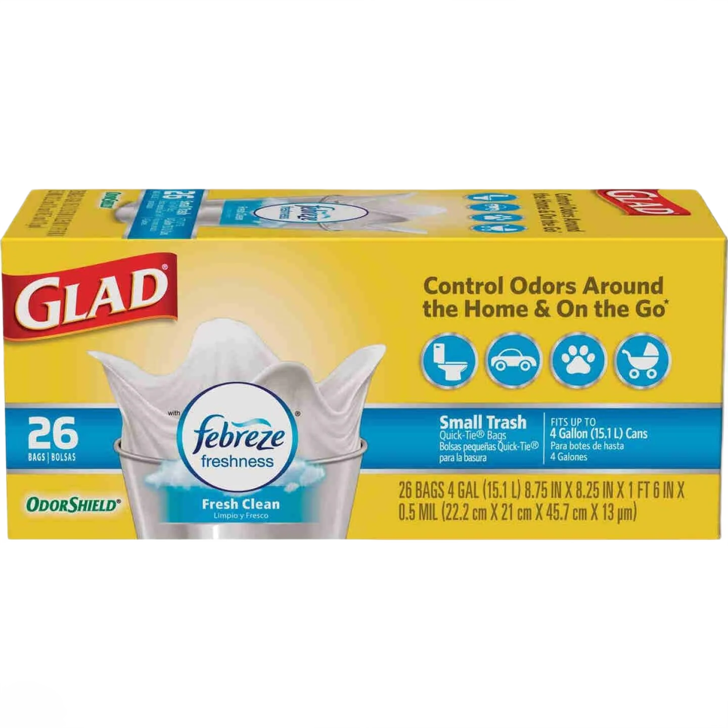 Easy-to-Use Glad White Febreze Fresh OdorShield Small 4 Gallon Trash Bags 26 Count Sustainable
