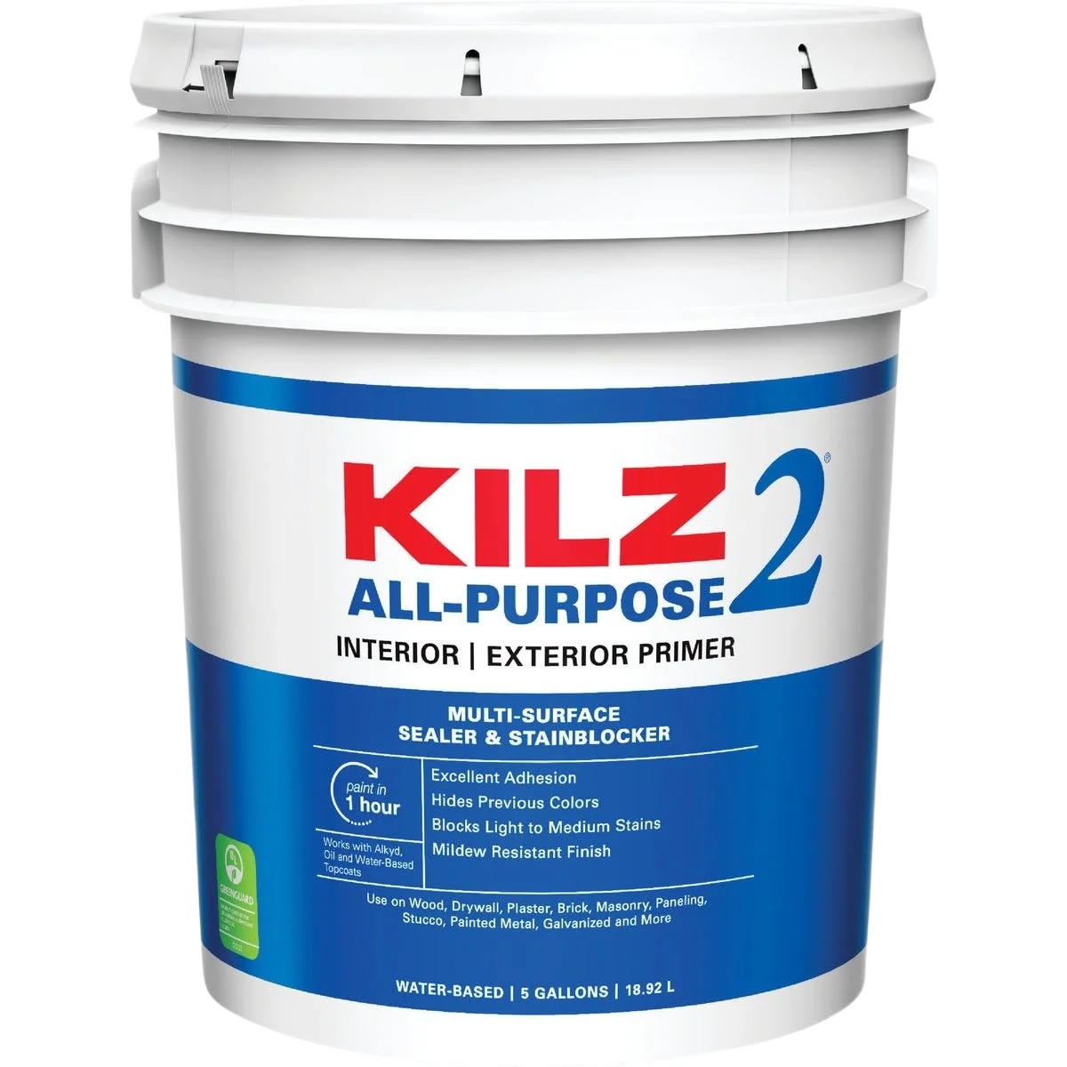 Original Design KILZ White Latex Interior Exterior Sealer Stain Blocking Primer 5 Gallon First-Class