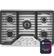 Environmentally Friendly GE Profile™ 30 Built-In Tri-Ring Gas Cooktop with 5 Burners and Included Extra-Large Integrated Griddle Powerful