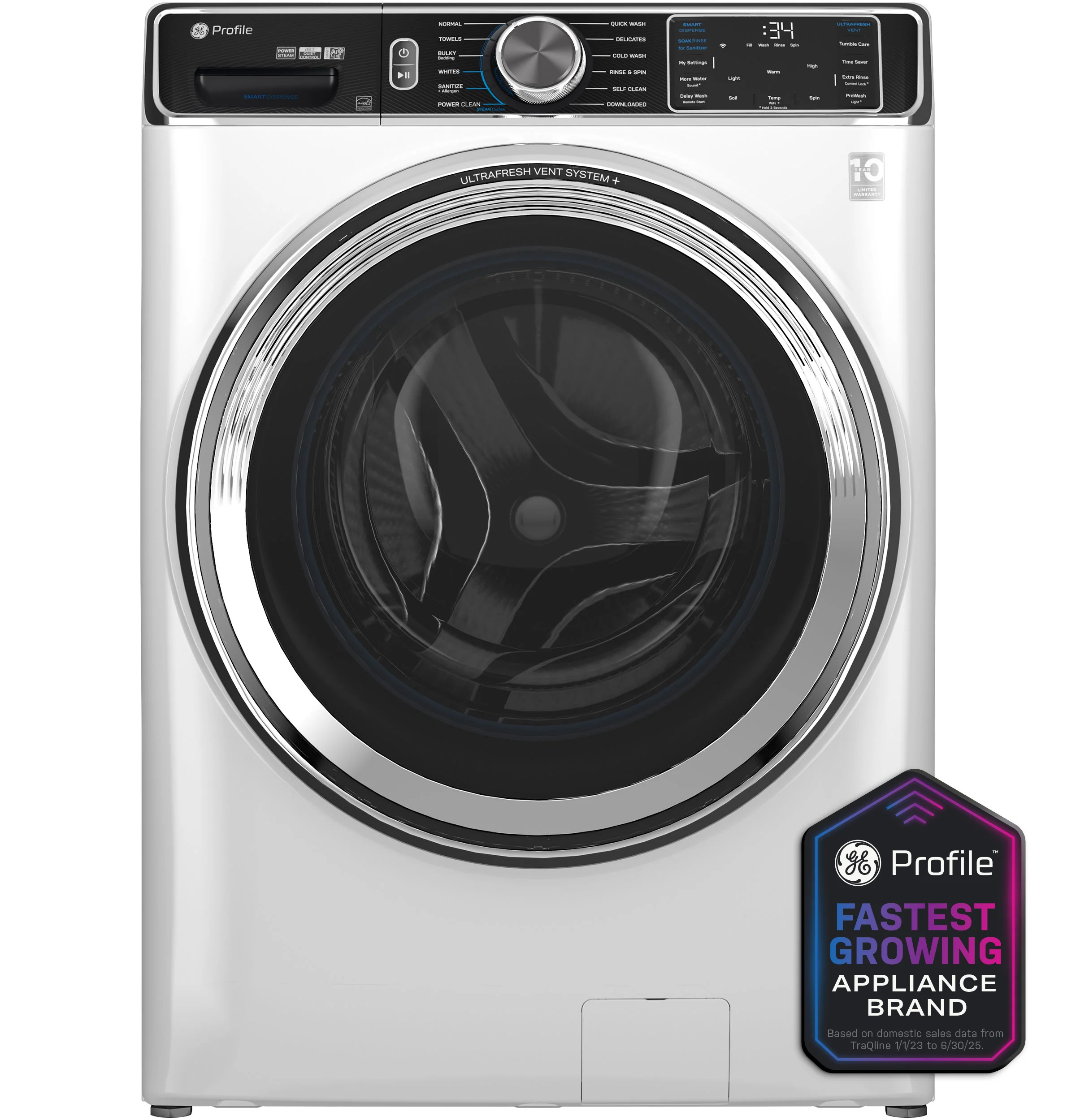 Versatile GE Profile™ 5.3 cu. ft. Capacity Smart Front Load ENERGY STAR® Washer with UltraFresh™ Vent System with OdorBlock™ Exceptional