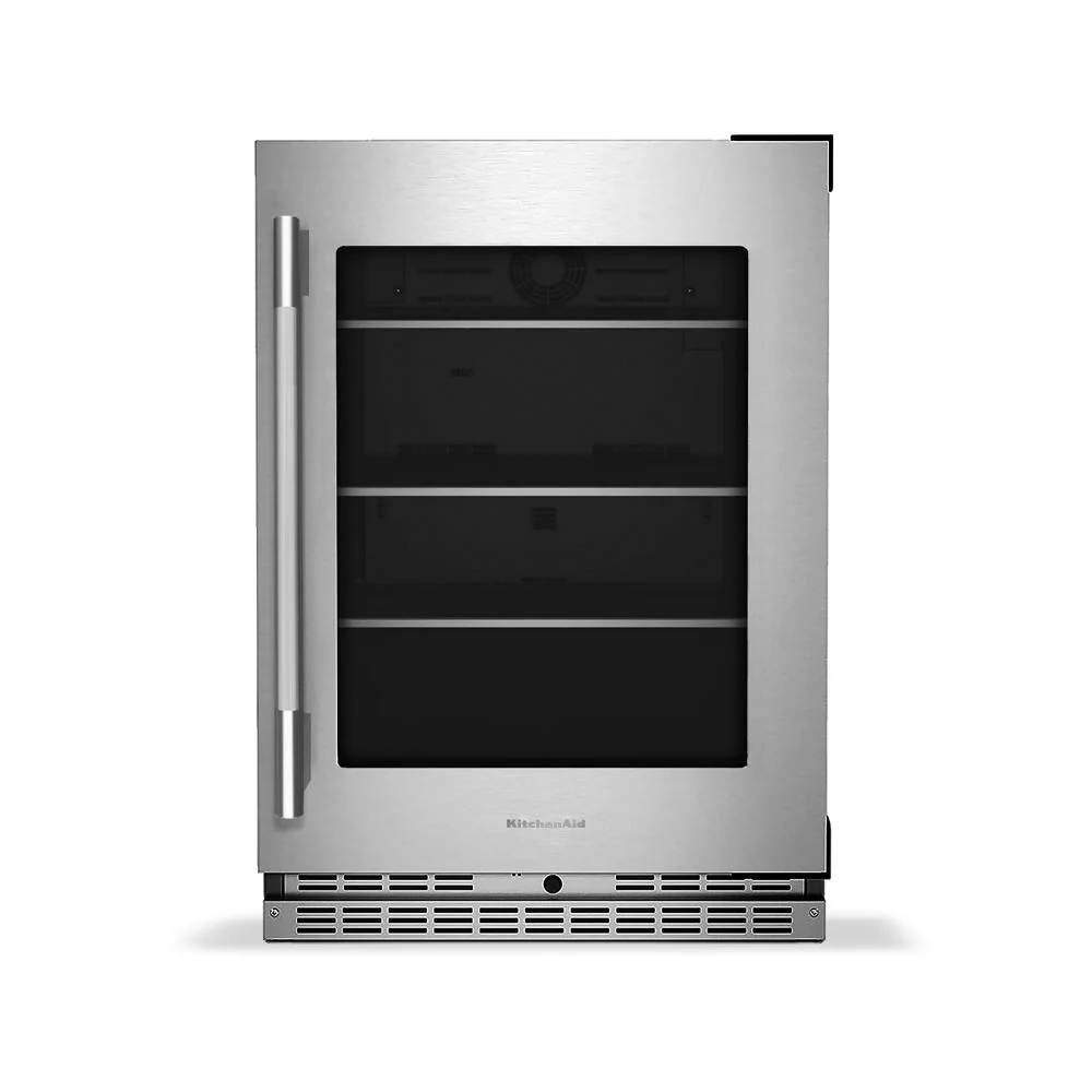 User-Friendly 24 Undercounter Refrigerator with Glass Door and Shelves with Metallic Accents Fashionable