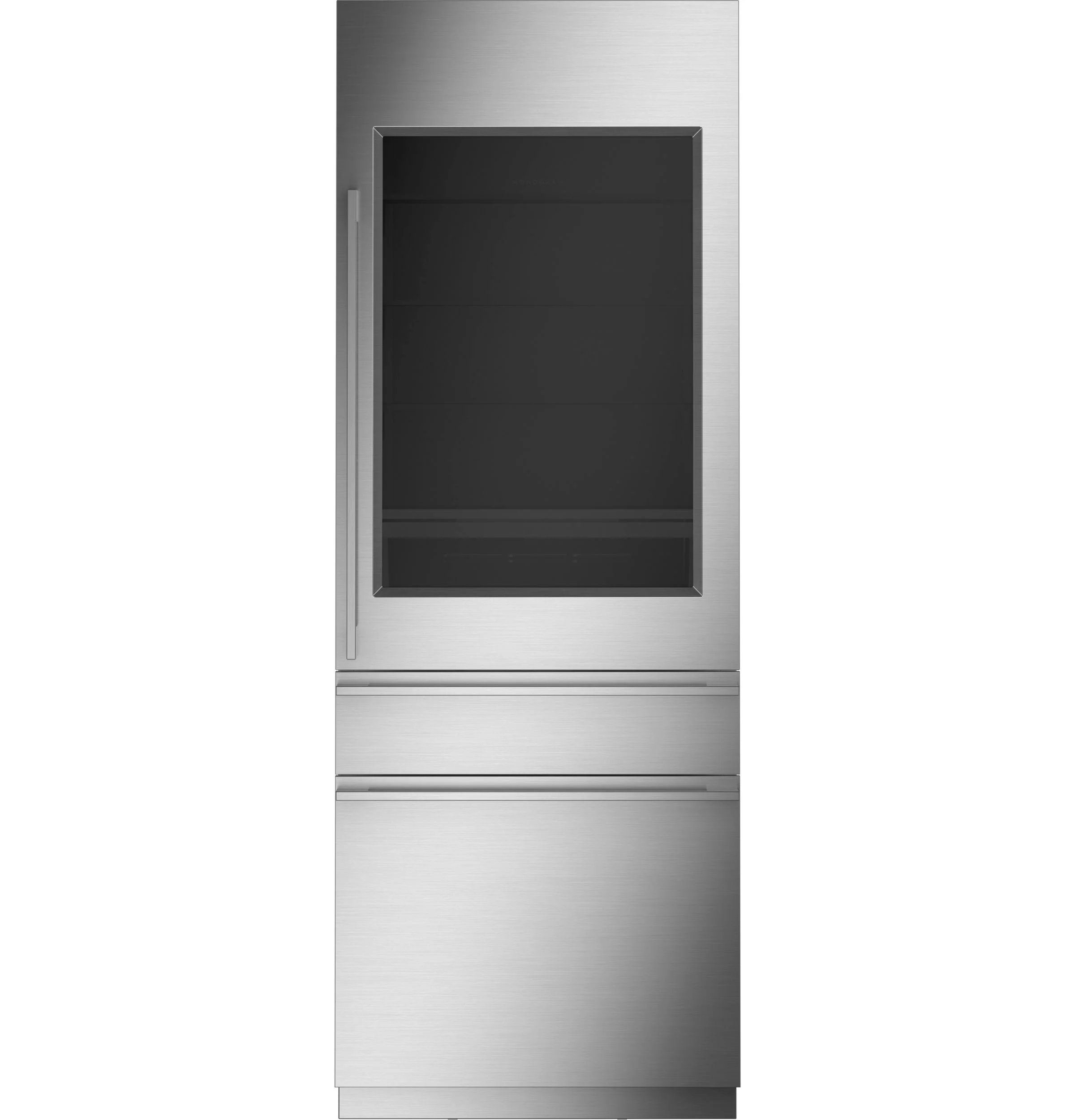 Convenient Monogram 30 Panel-Ready Integrated Glass-Door Refrigerator for Single or Dual Installation Recyclable