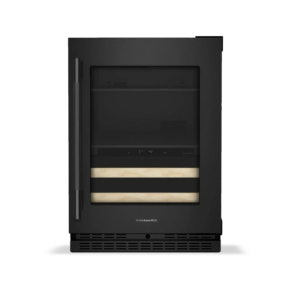 Eco-Friendly 4.8 Cu. Ft. 24-Inch Beverage Center with 14-Wine Bottle Capacity and Wood-Front Racks in Black Ore Exceptional