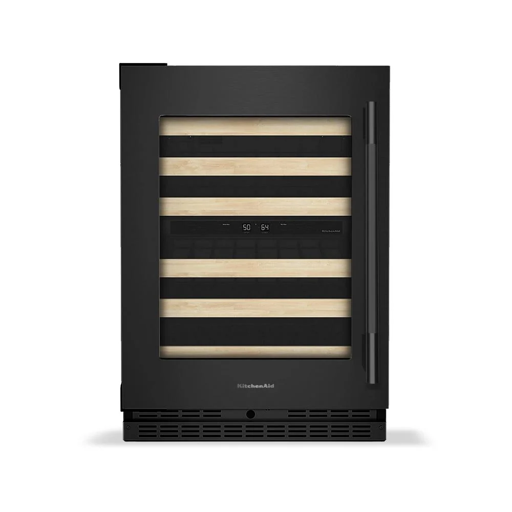 Practical 24-Inch Undercounter Wine Cellar with 46-Bottle Capacity and Wood-Front Racks in Black Ore Casual