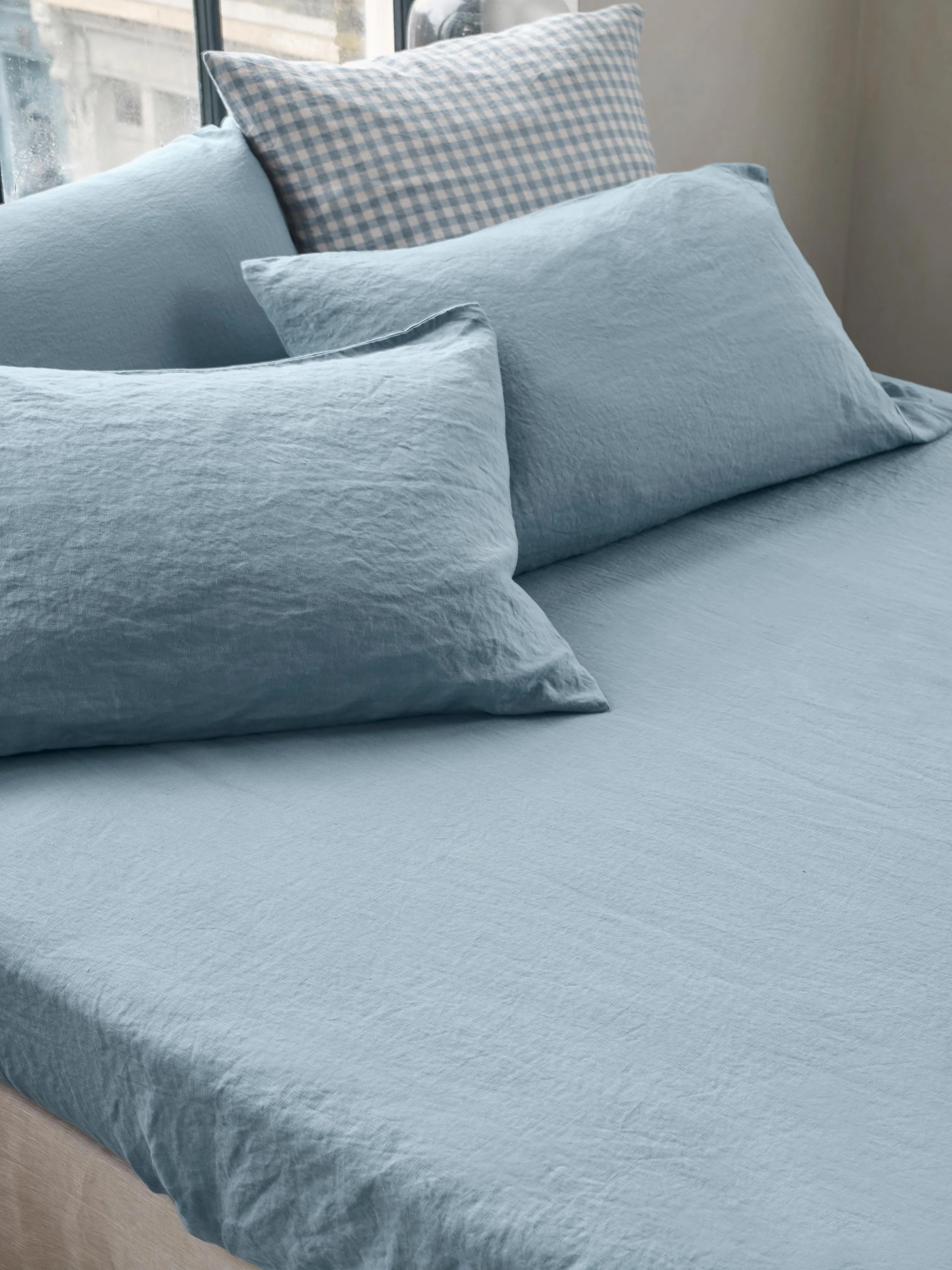 Verified Dusk Blue Linen Fitted Sheet Expertly Made