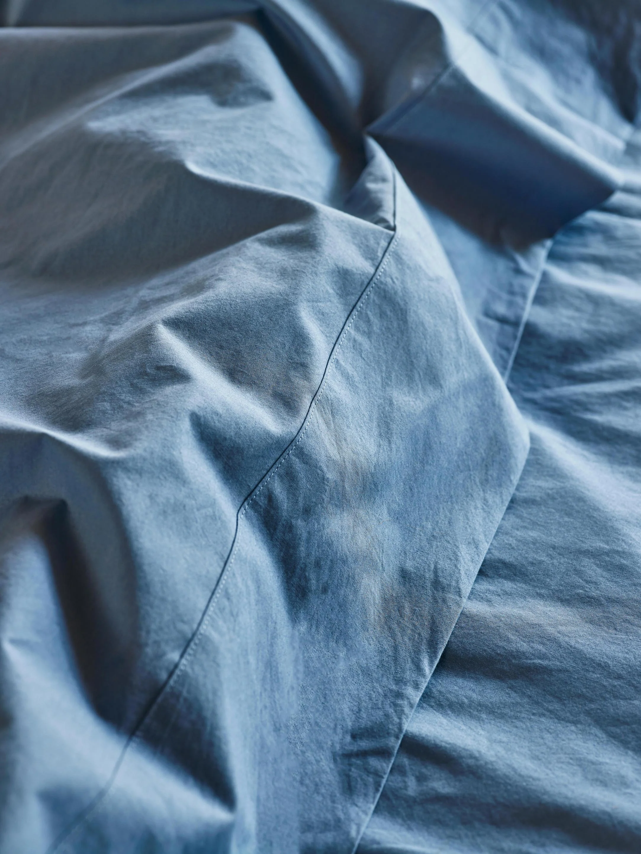 Breathable Cove Blue Washed Cotton Percale Flat Sheet Artisan