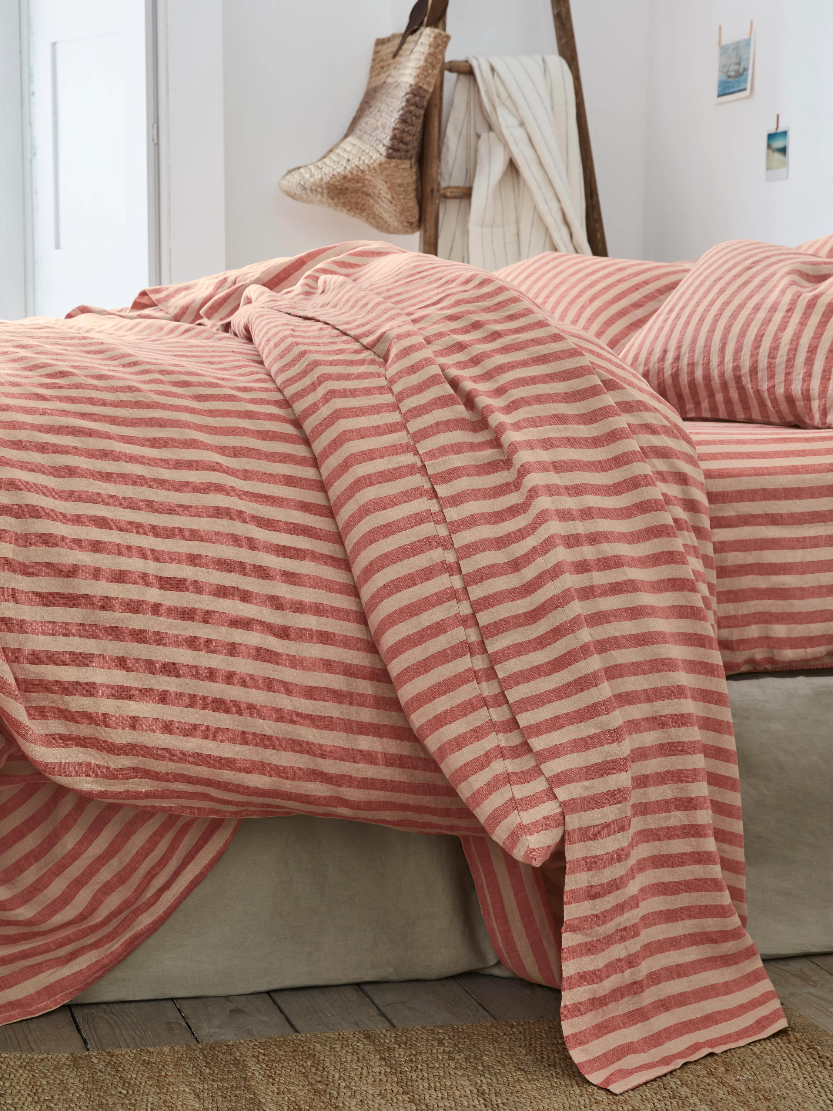 Powerful Sandstone Red Pembroke Stripe Linen Flat Sheet Durable
