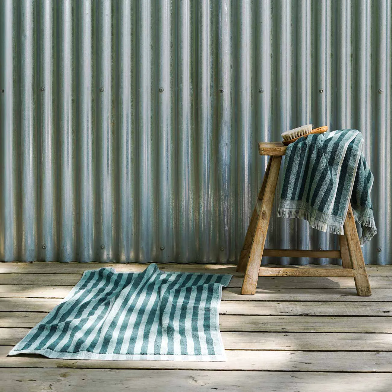 Flexible Pine Green Pembroke Stripe Cotton Bath Mat User-Friendly