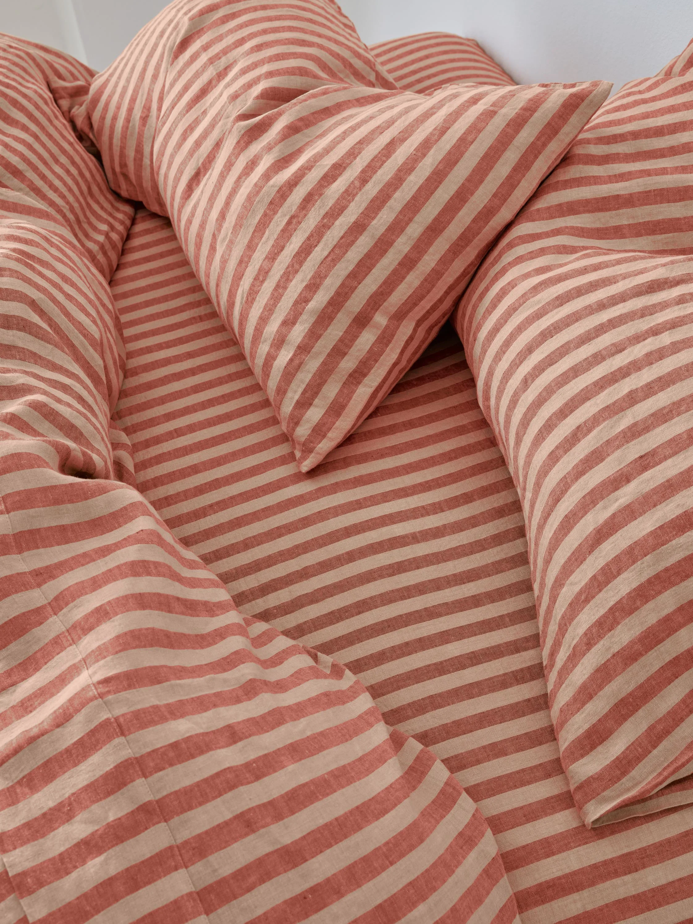 Sophisticated Sandstone Red Pembroke Stripe Linen Fitted Sheet Premium Material