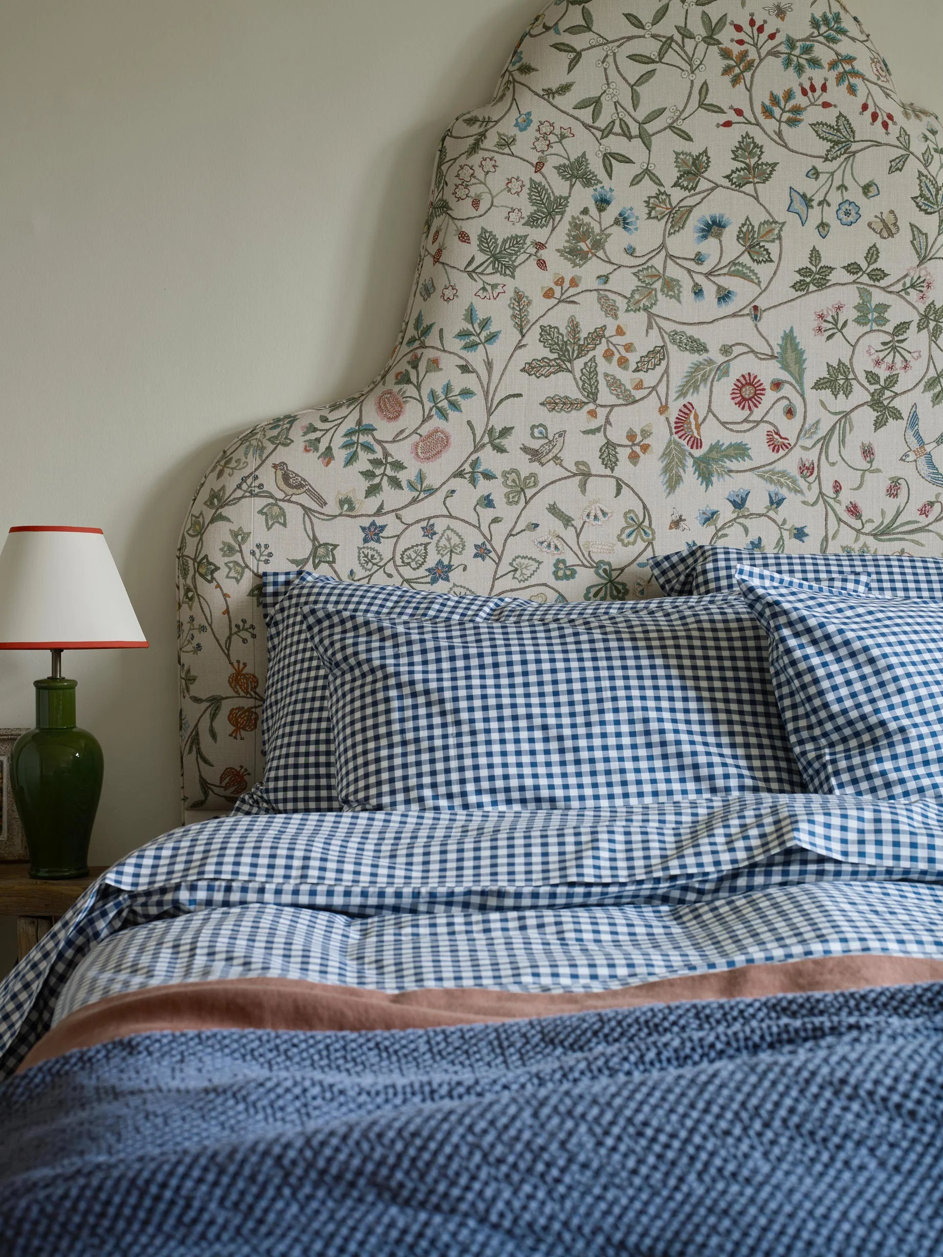 Green Indigo Small Gingham Cotton Pillowcases Pair Enhanced
