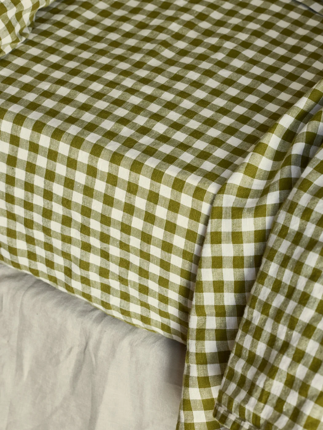 Soft Botanical Green Gingham Linen Blend Fitted Sheet Practical