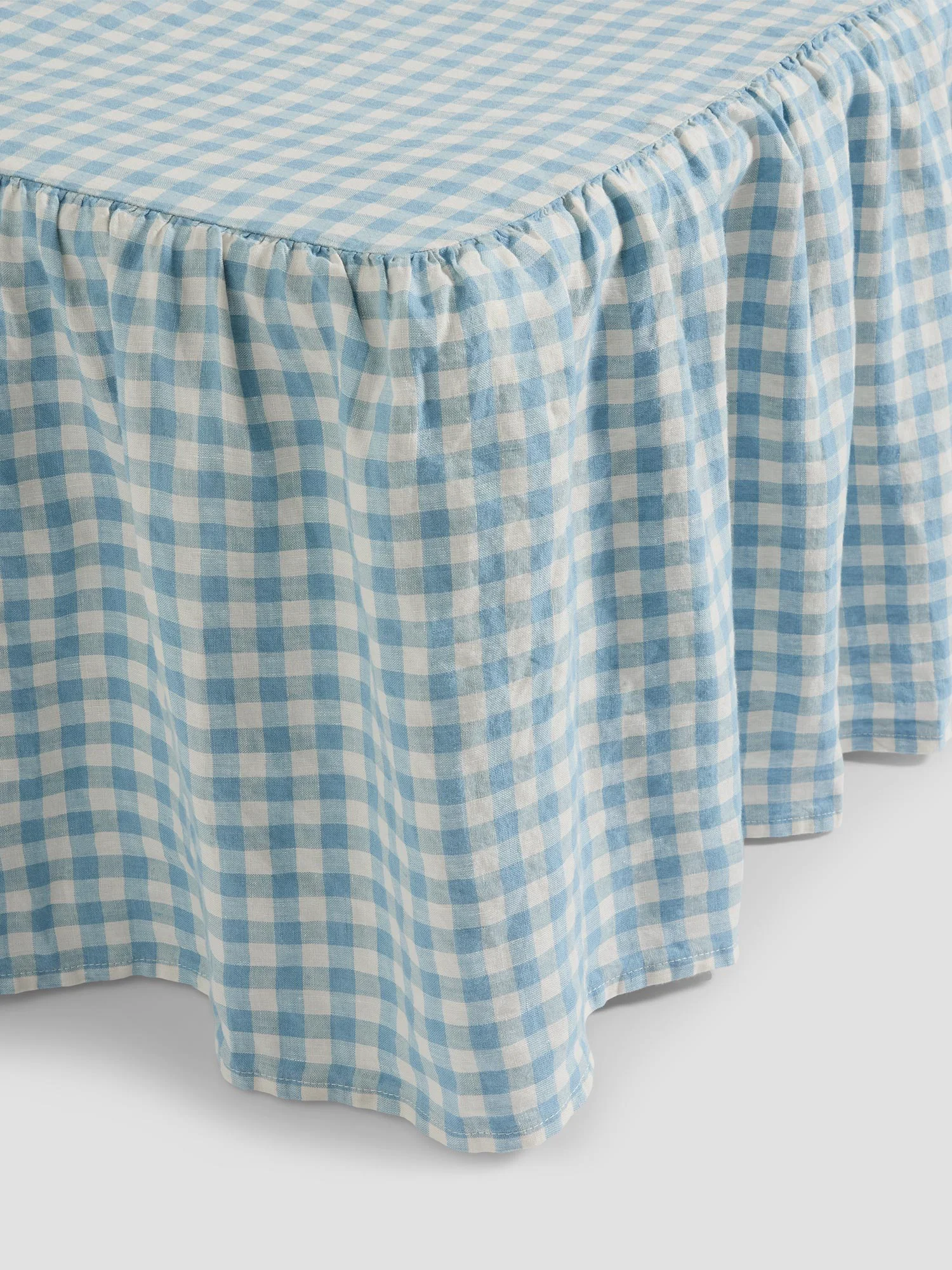 Casual Warm Blue Gingham Linen Blend Valance Lightweight