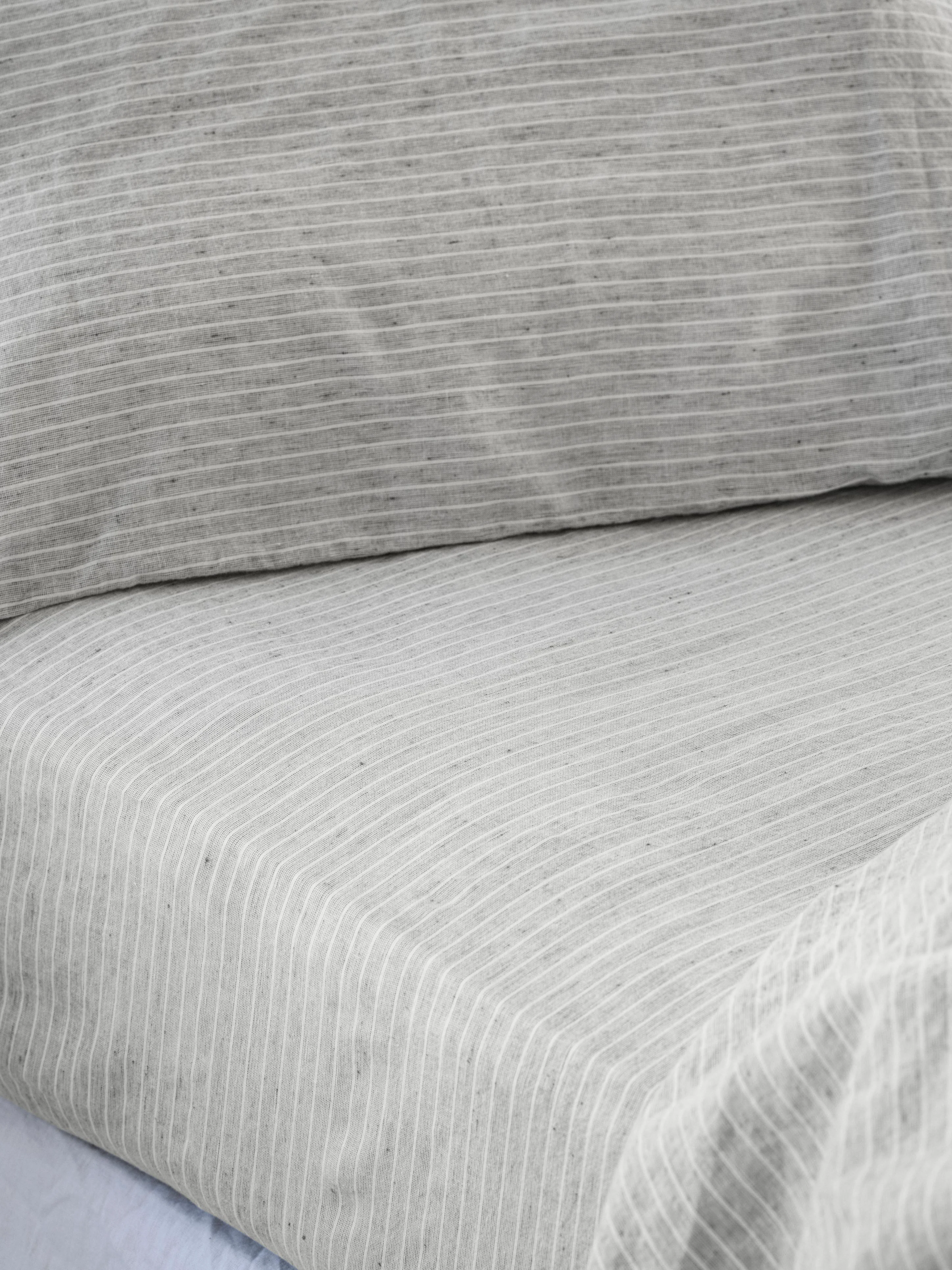 Smooth Grey Mini Stripe Linen Blend Fitted Sheet Lightweight