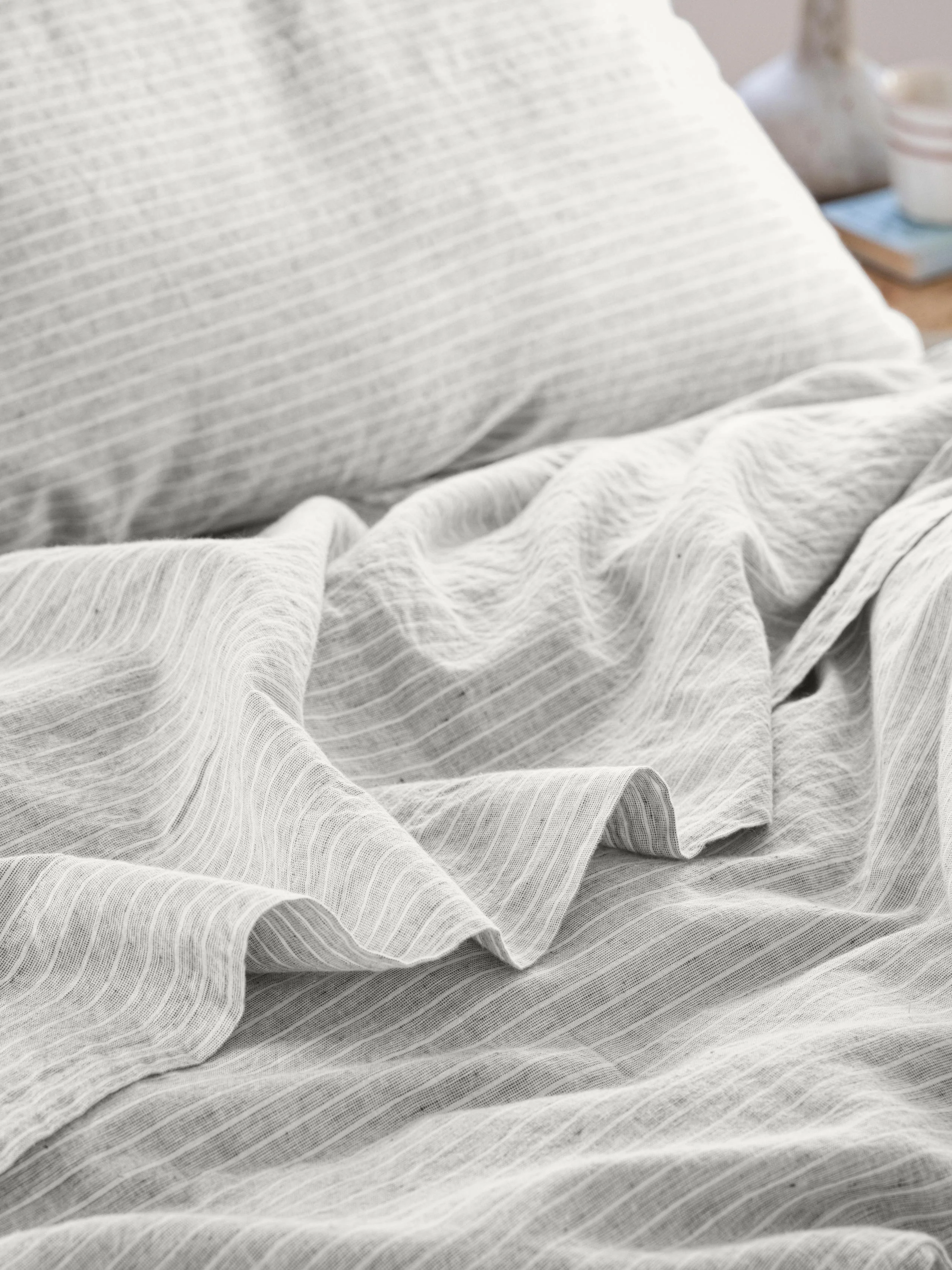 Original Grey Mini Stripe Linen Blend Flat Sheet Trusted