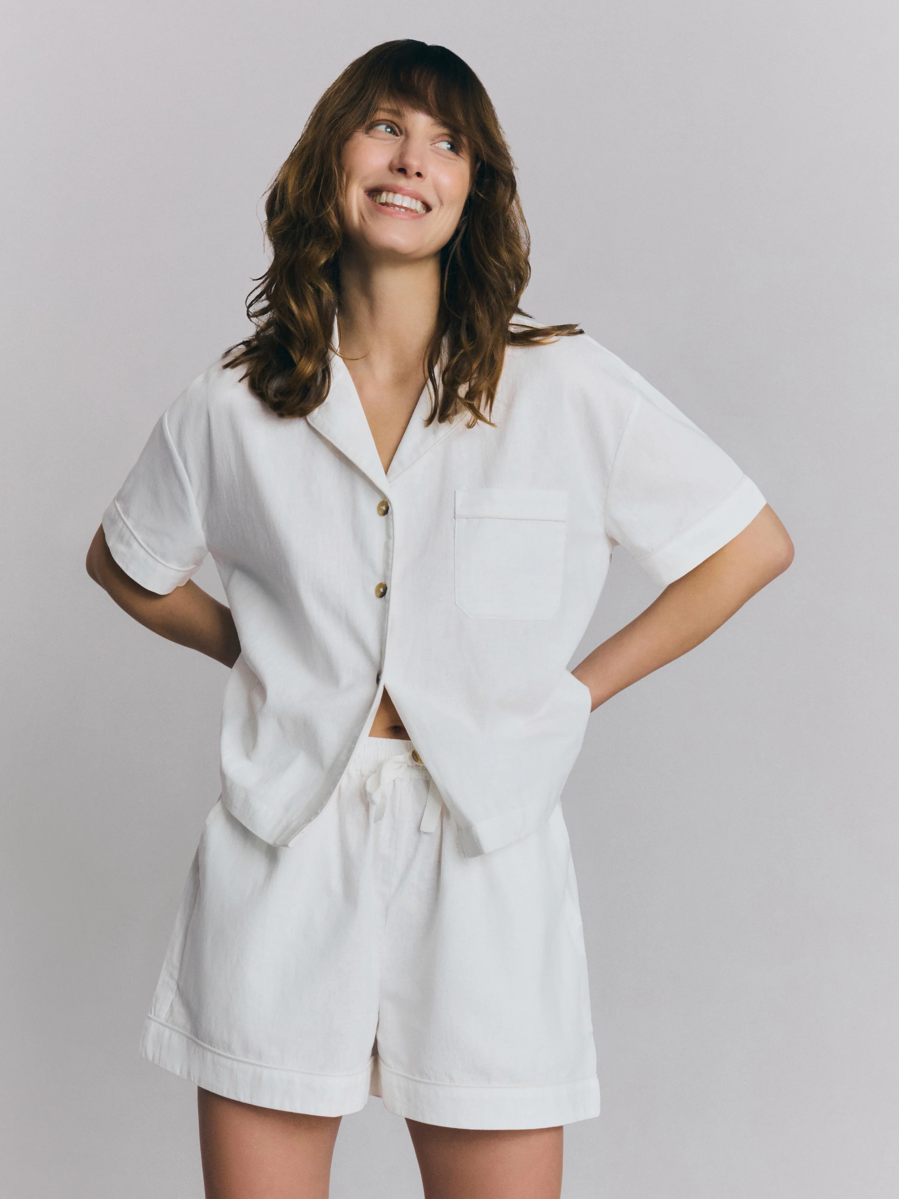 Healthy White Linen Blend Pyjama Short Set Genuine