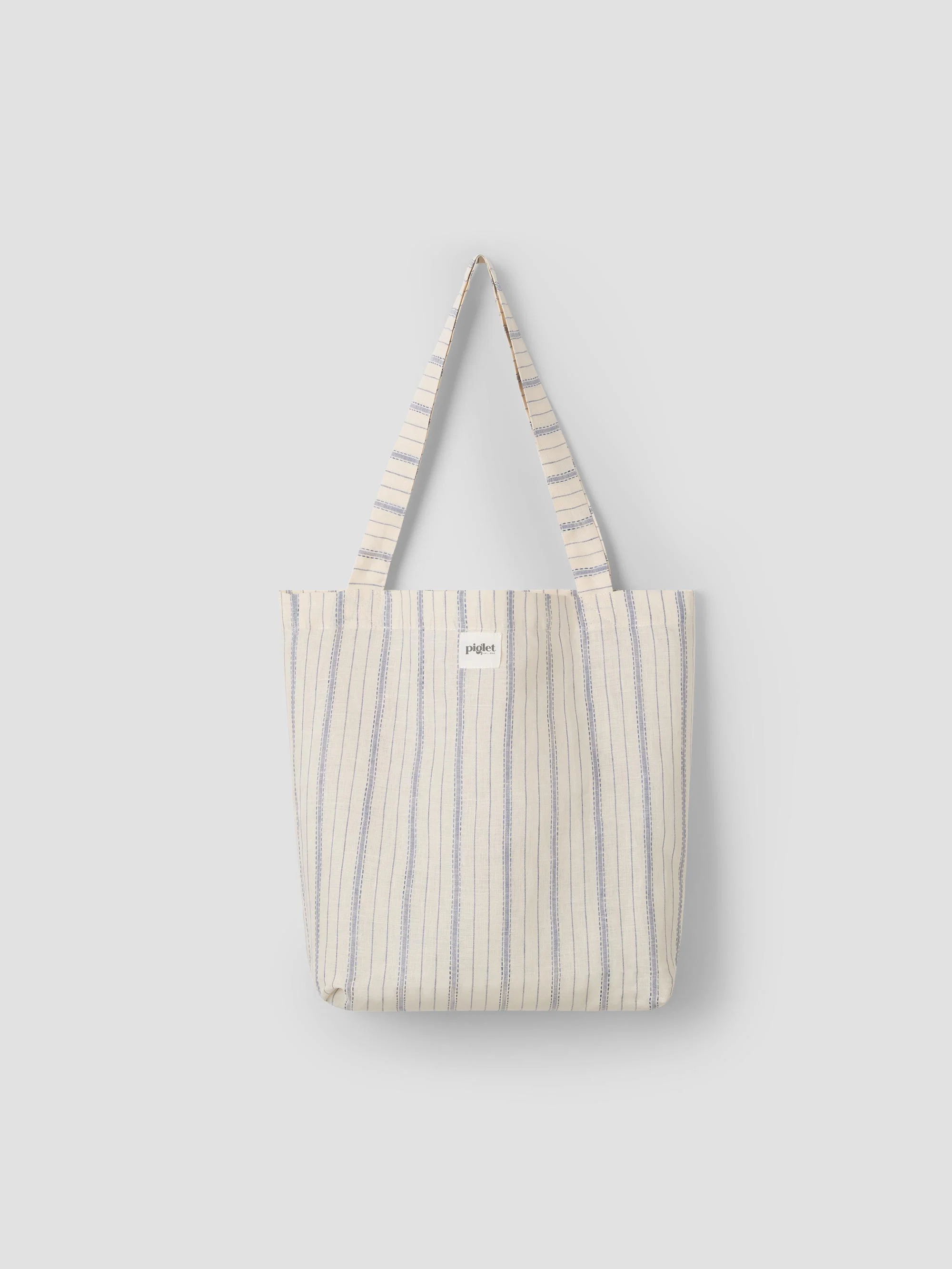 Top-Quality Dusk Blue Ticking Stripe Linen Tote Bag Minimalist