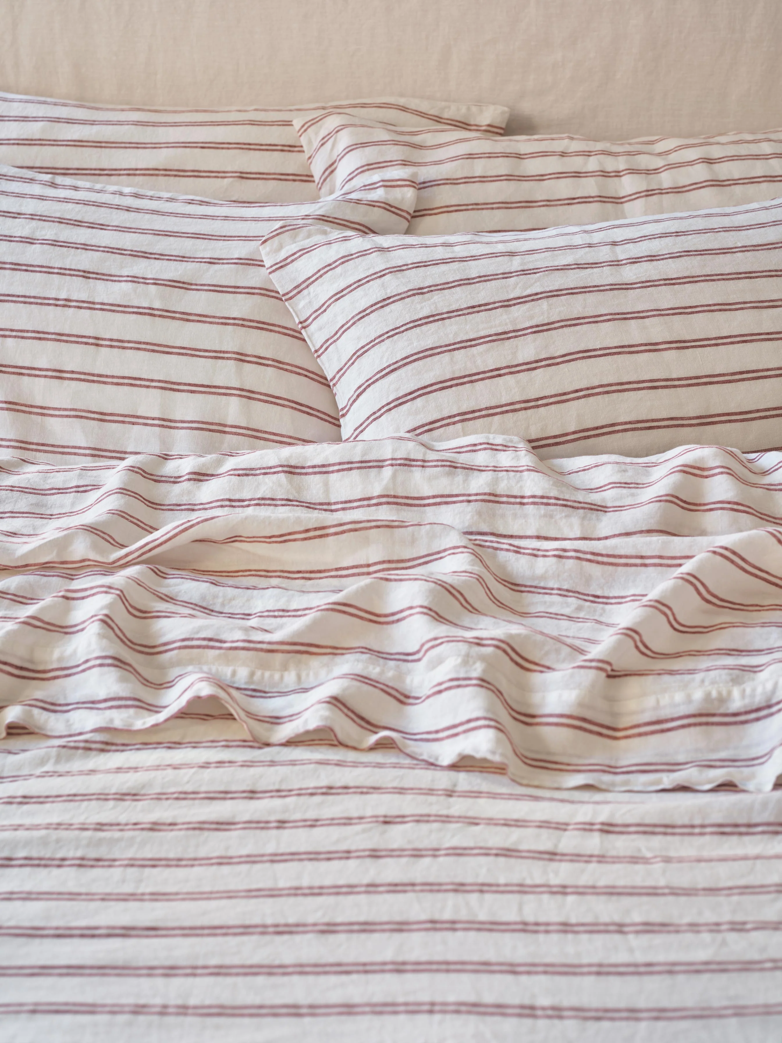 Soft Rhubarb Kemptown Stripe Linen Pillowcase Pair Authentic