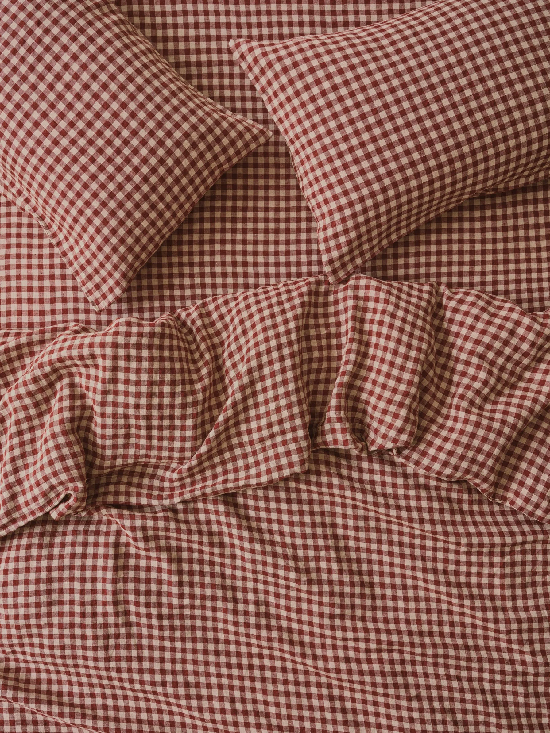 Pure Rhubarb Gingham Linen Blend Duvet Cover Practical