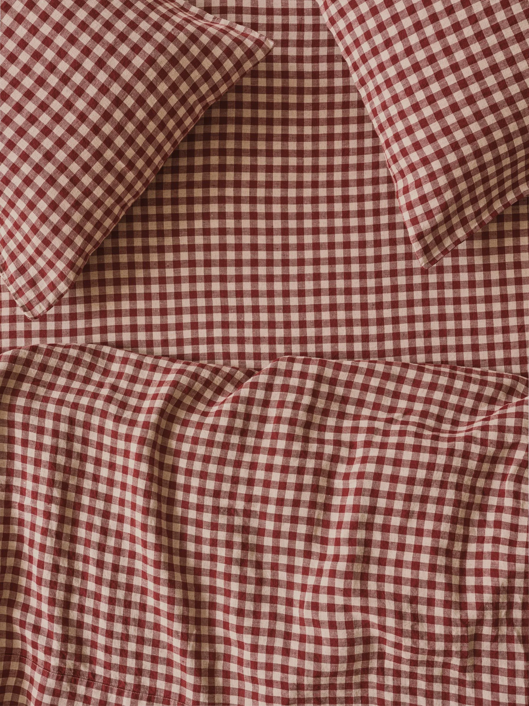 Breathable Rhubarb Gingham Linen Blend Fitted Sheet Professional