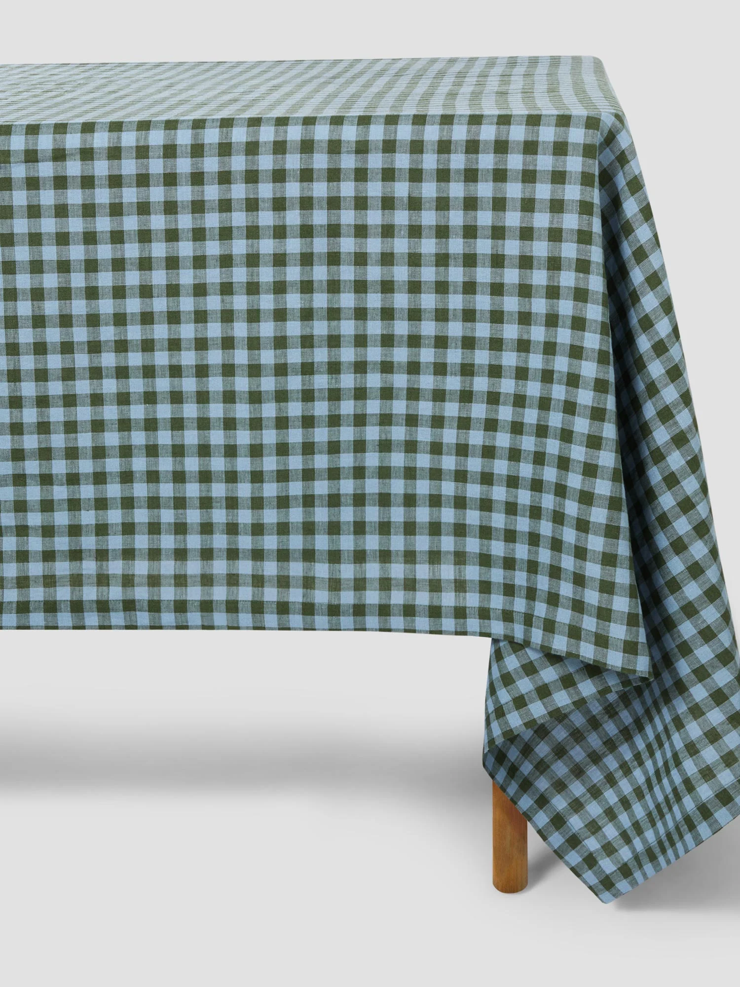 Fast Fern Green Dusk Blue Colour Drenched Gingham Linen Blend Tablecloth Certified