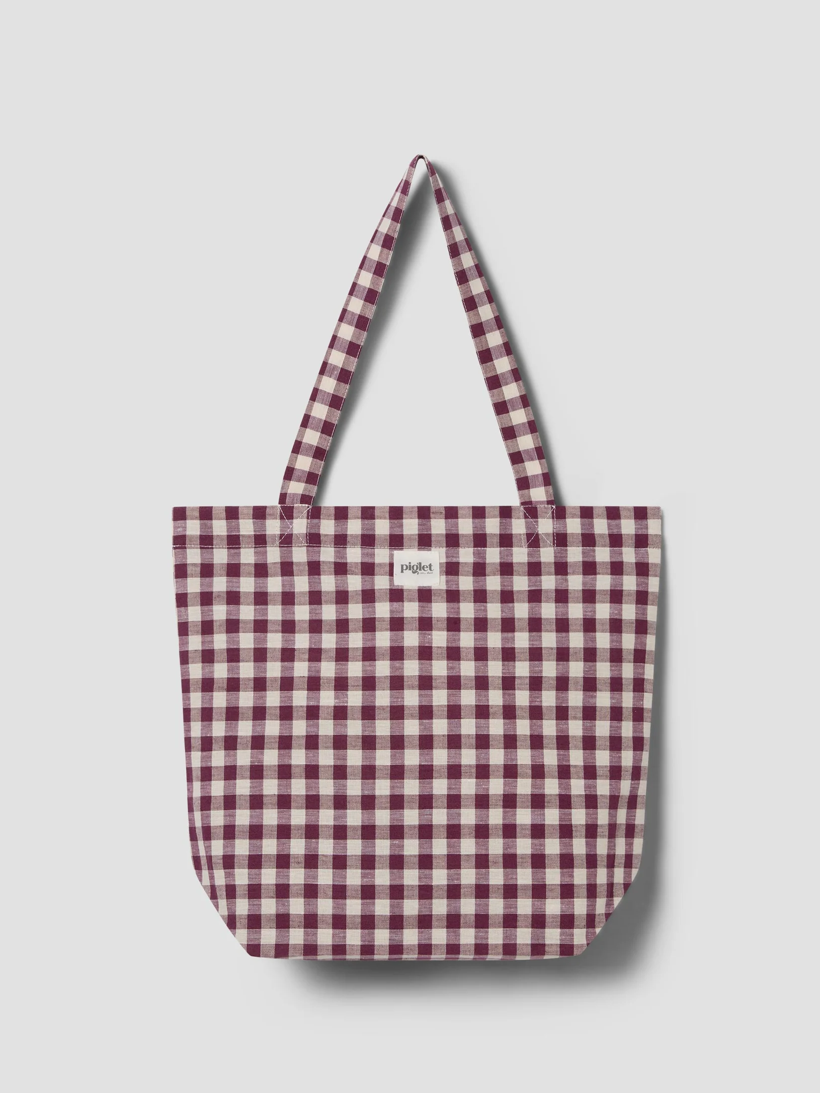 First-Class Berry Gingham Linen Blend Tote Bag Optimized