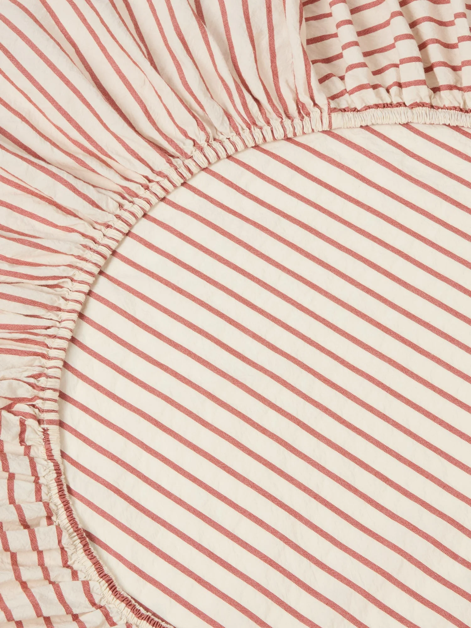 Authentic Auburn Red Texture Stripe Cotton Kids Fitted Sheet Soft