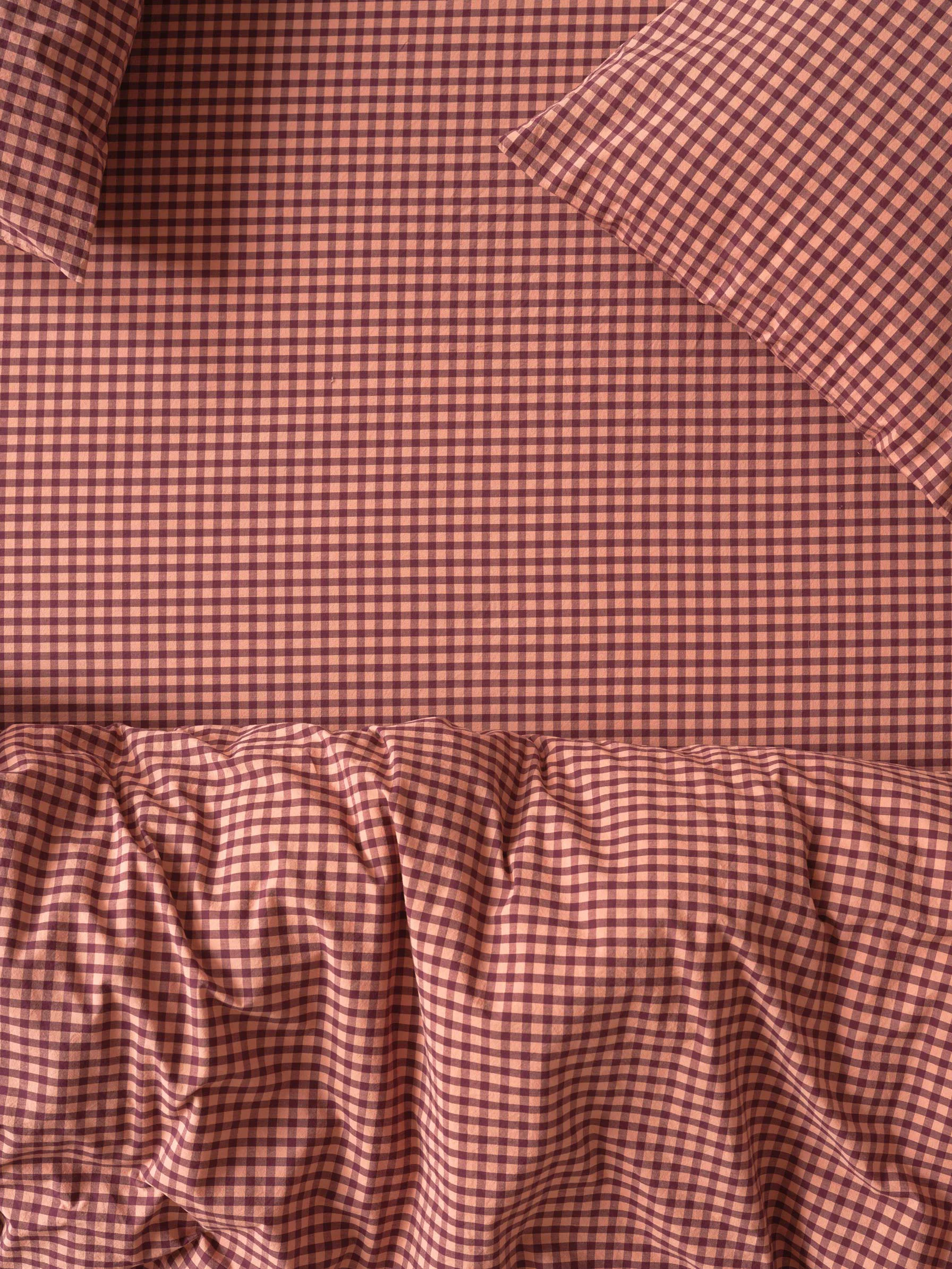 Relaxed Fig Blush Pink Gingham Washed Cotton Percale Fitted Sheet Minimalist