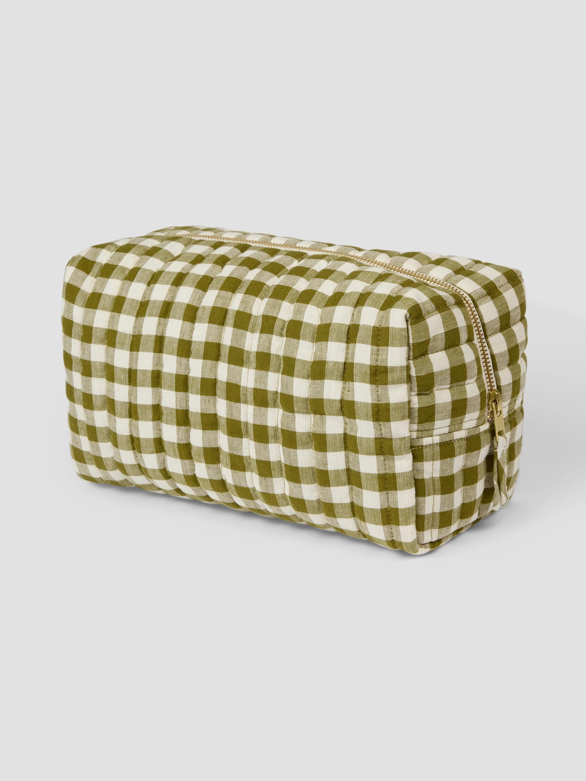 Genuine Botanical Green Gingham Linen Blend Wash Bag Outstanding
