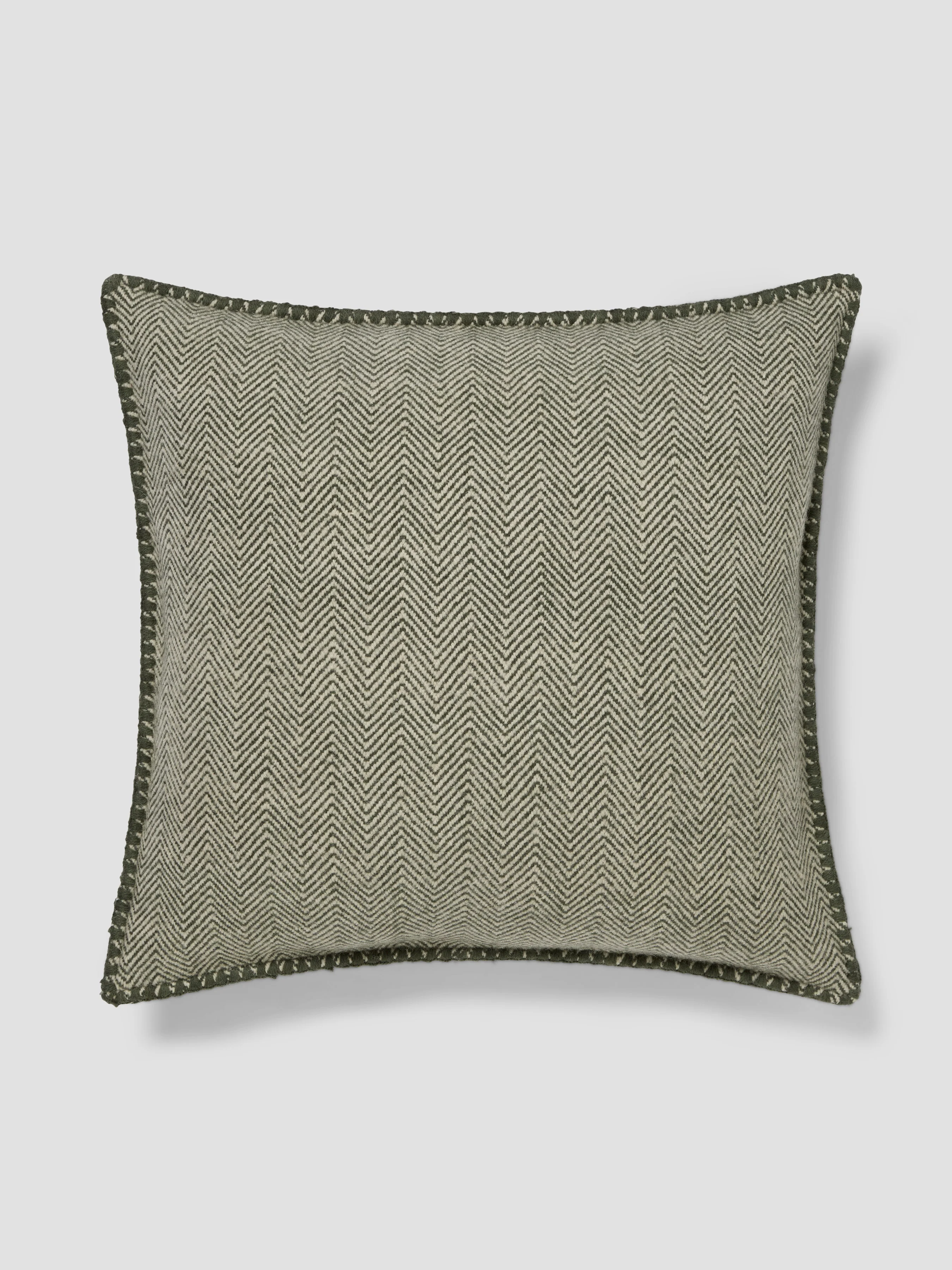 Sophisticated Fern Green Herringbone Wool Square Cushion Cover Comfortable