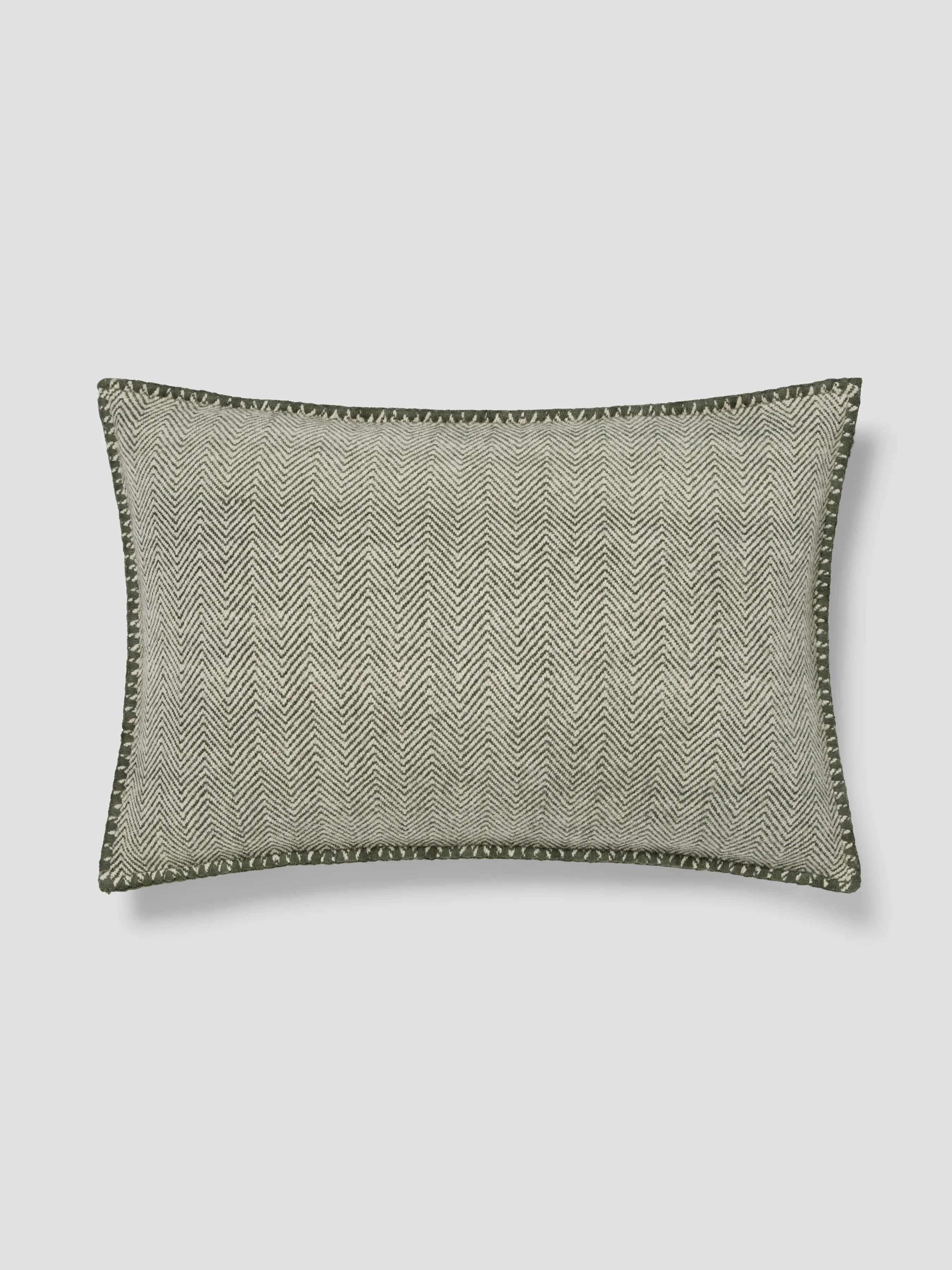 First-Class Fern Green Herringbone Wool Rectangle Cushion Cover Lightweight