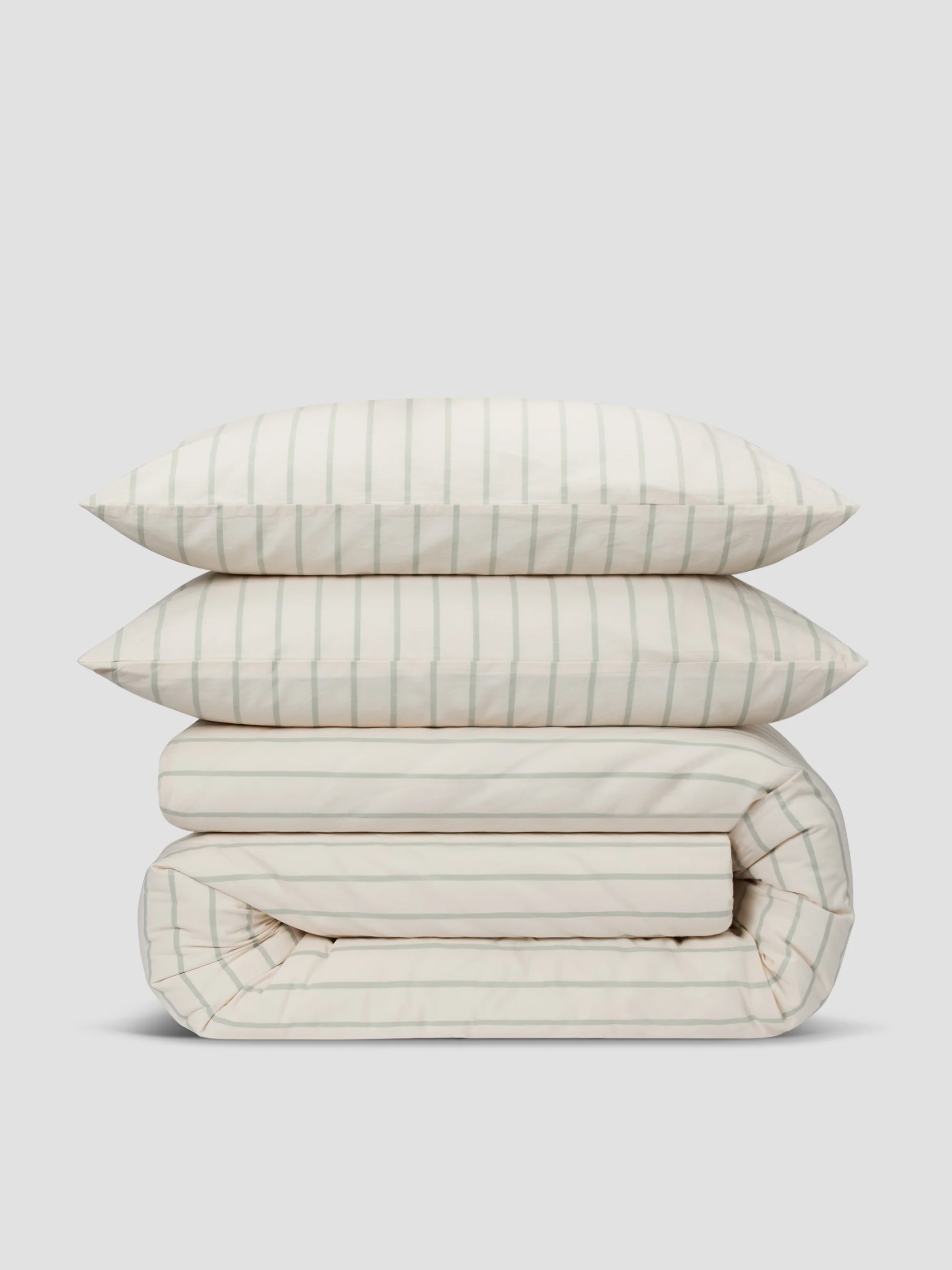 Dependable Mellow Green Slumber Stripe Cotton Duvet Set Long-Lasting