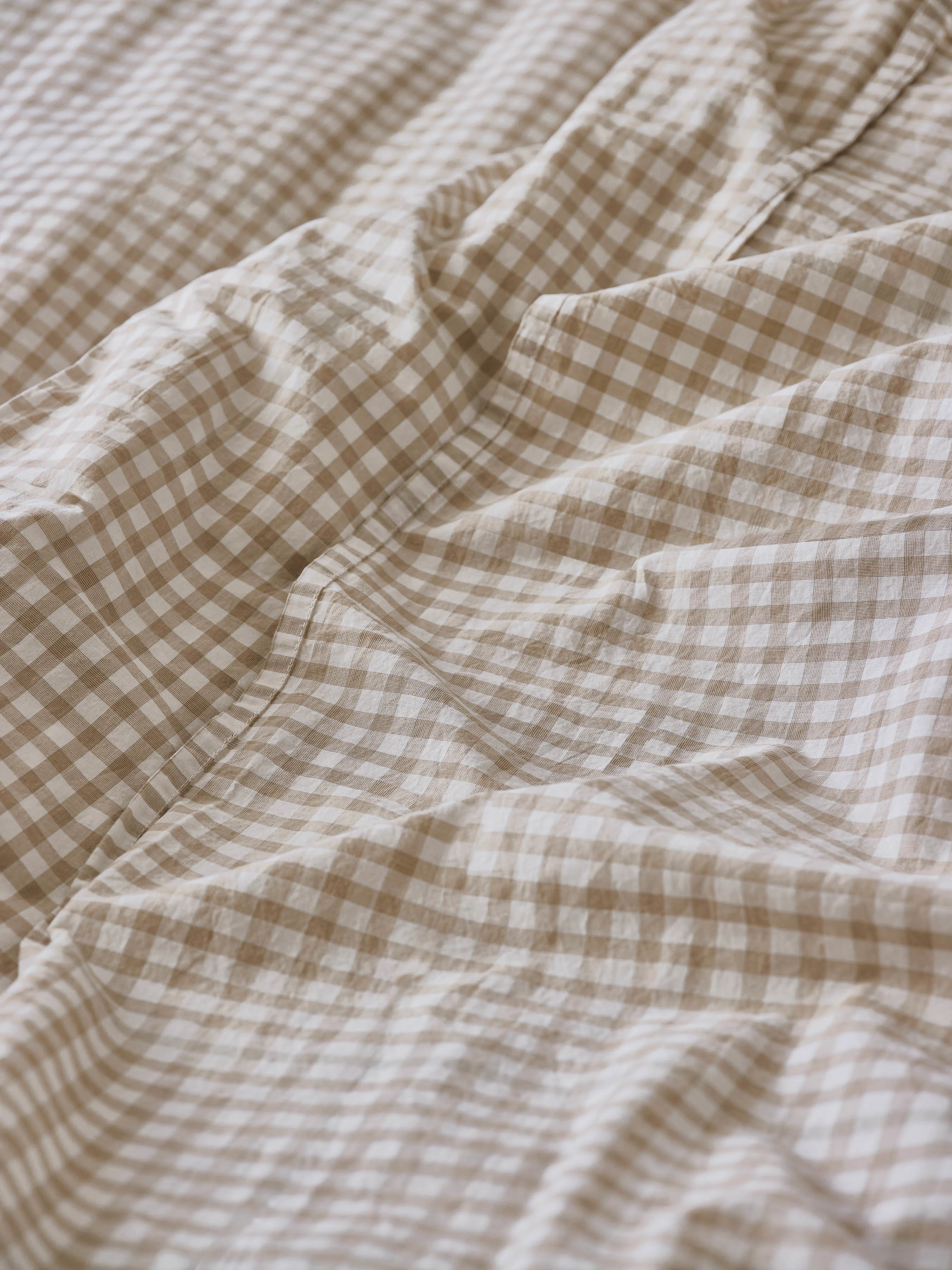 Convenient Café au Lait Gingham Washed Cotton Flat Sheet Classic