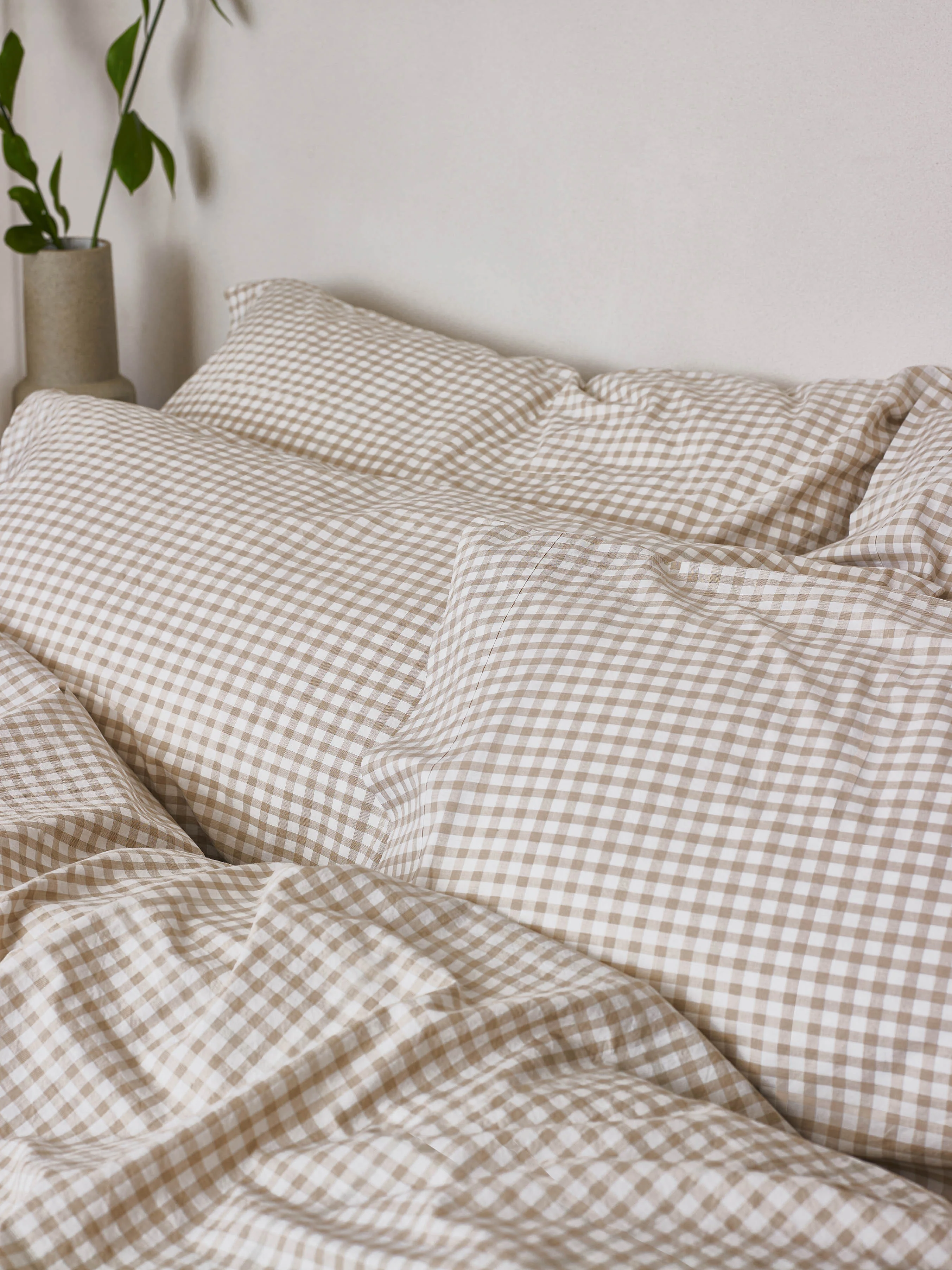 Official Café au Lait Gingham Washed Cotton Pillowcases Pair Flexible